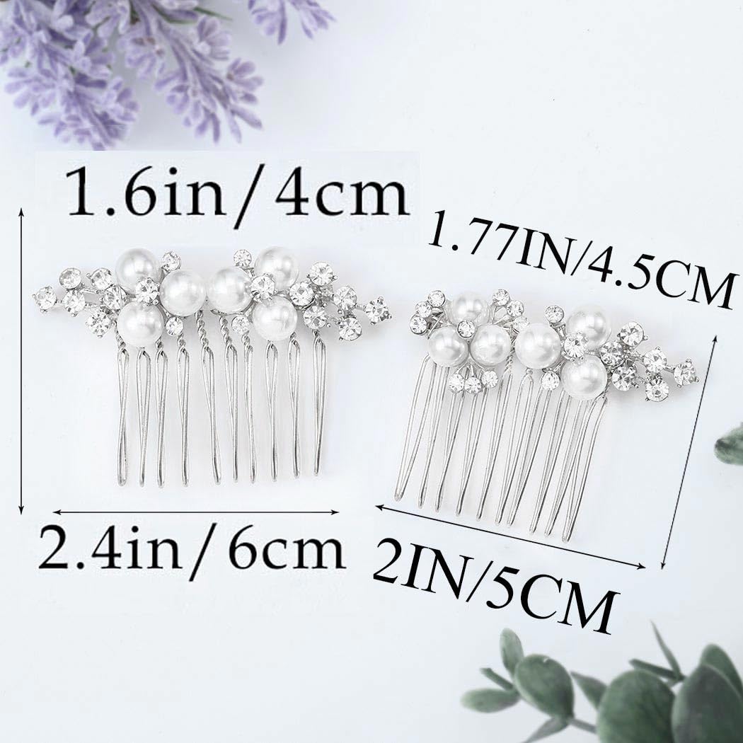 Asooll Gold Wedding Pearl Hair Comb Bride Crystal Headpiece Bridal Rhinestone Hair Clip Hair Accessories for Women(Set of 2) (B-Silver)