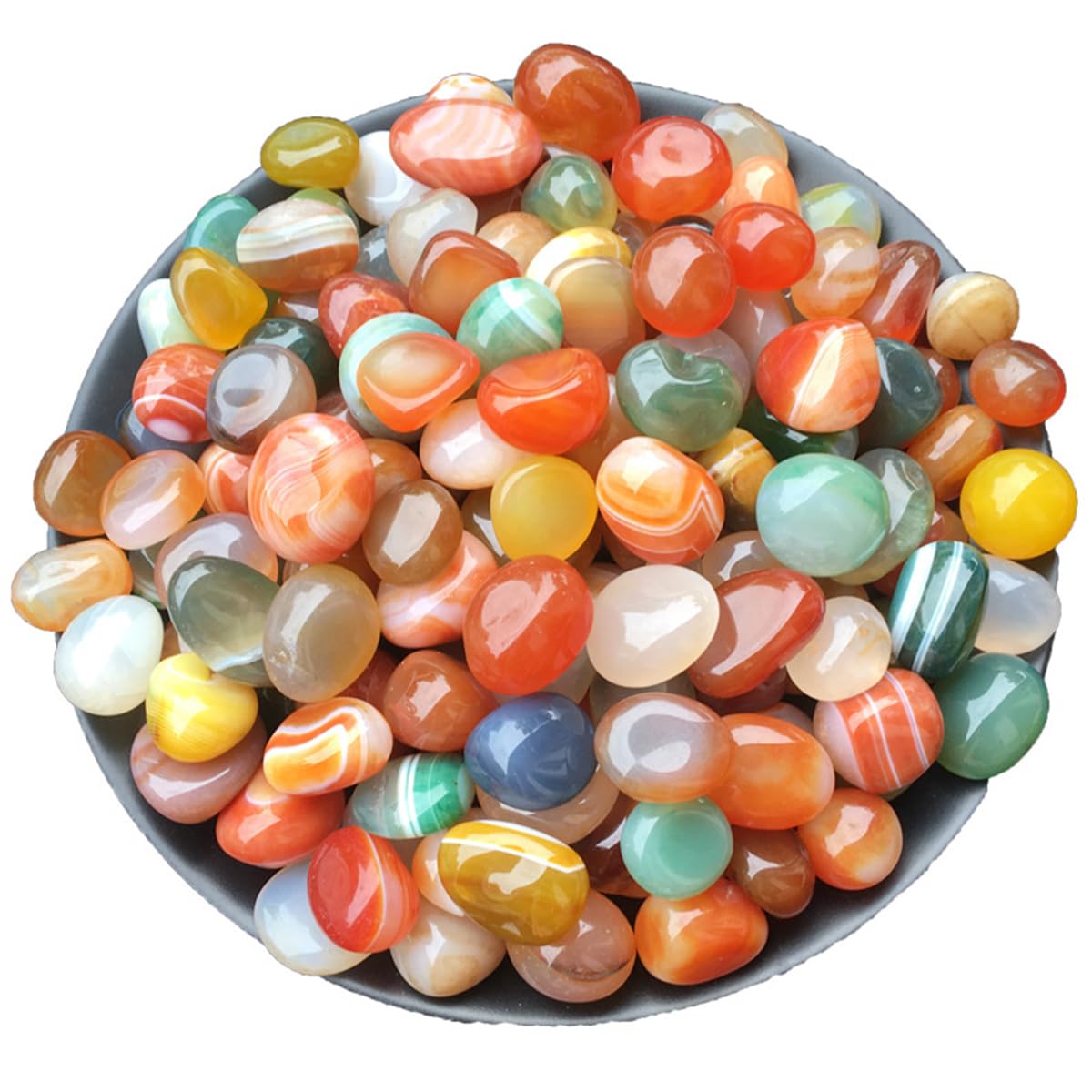 100 Pcs Mixed Agate Stone Tumbled Stones, Natural Bulk Assorted Tumbled Polished Stones Healing Crystal Set, Succulents Bedding, Vase Filler, Landscape Bottom Decoration - Stone Size About 10MM-15 MM