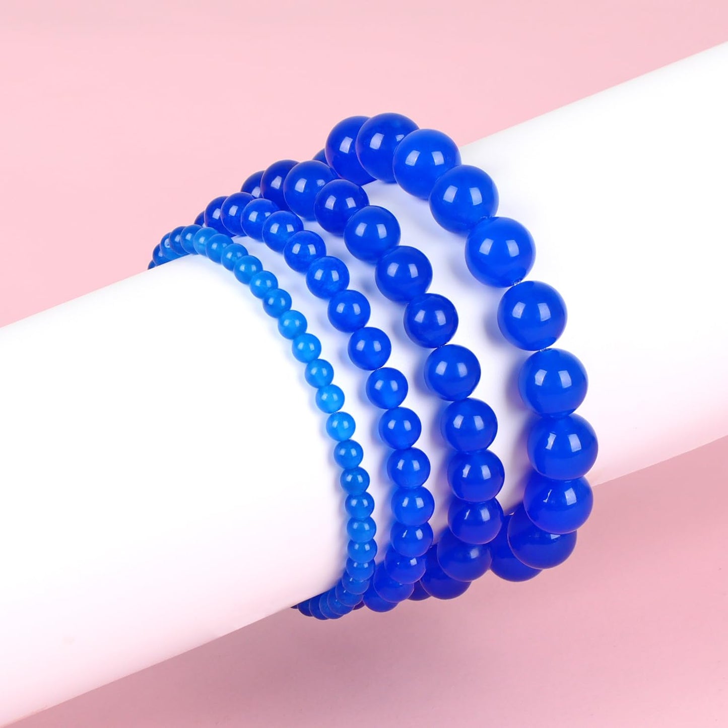 QOGIR Handmade Healing Bracelets,6mm Blue Jade Bracelet - Transformation and Protection - Stone Beads Stretch Bracelet for Women Men