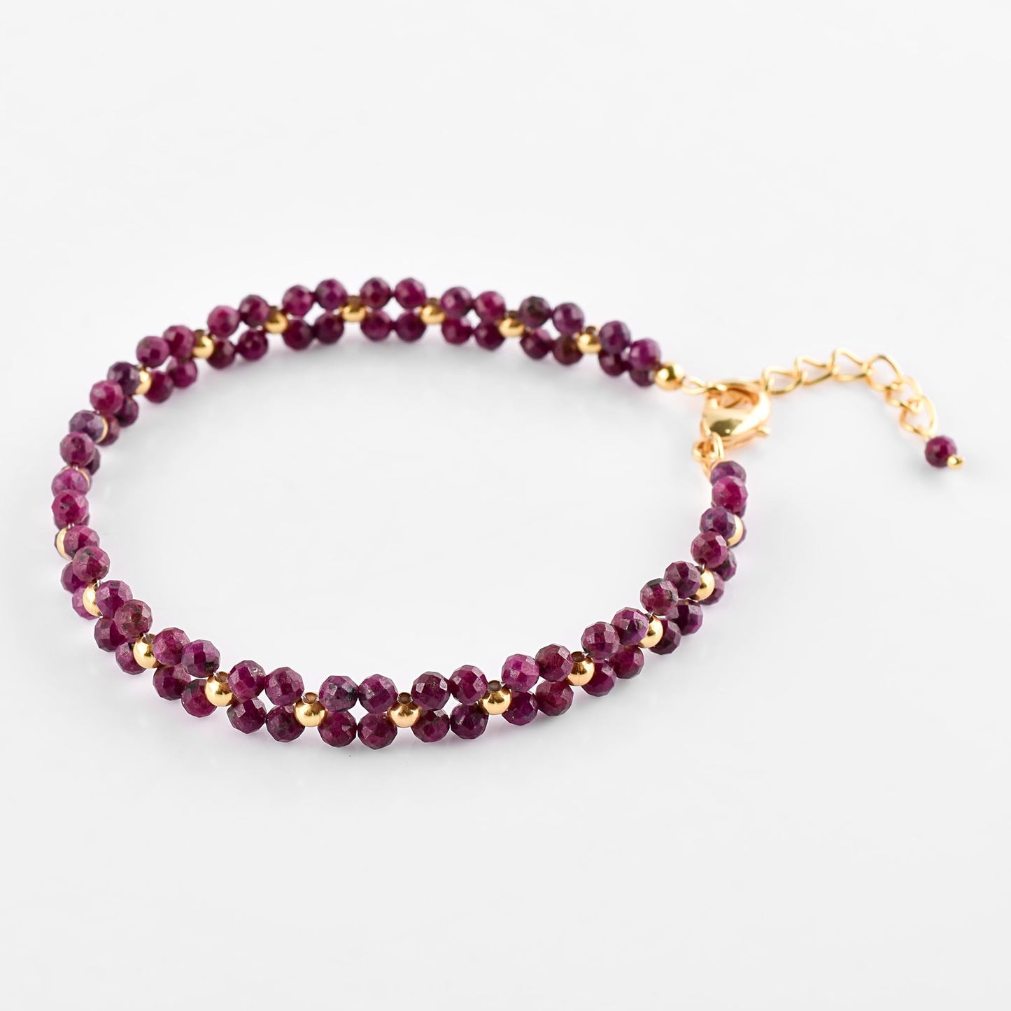 InfinityGemsArt Artisan Ruby Bracelet for Women – Natural July Birthstone Pink Gemstone, Handmade 14K Gold Plated Adjustable Chain, Dainty Chakra Jewelry, Christmas Gift for Her
