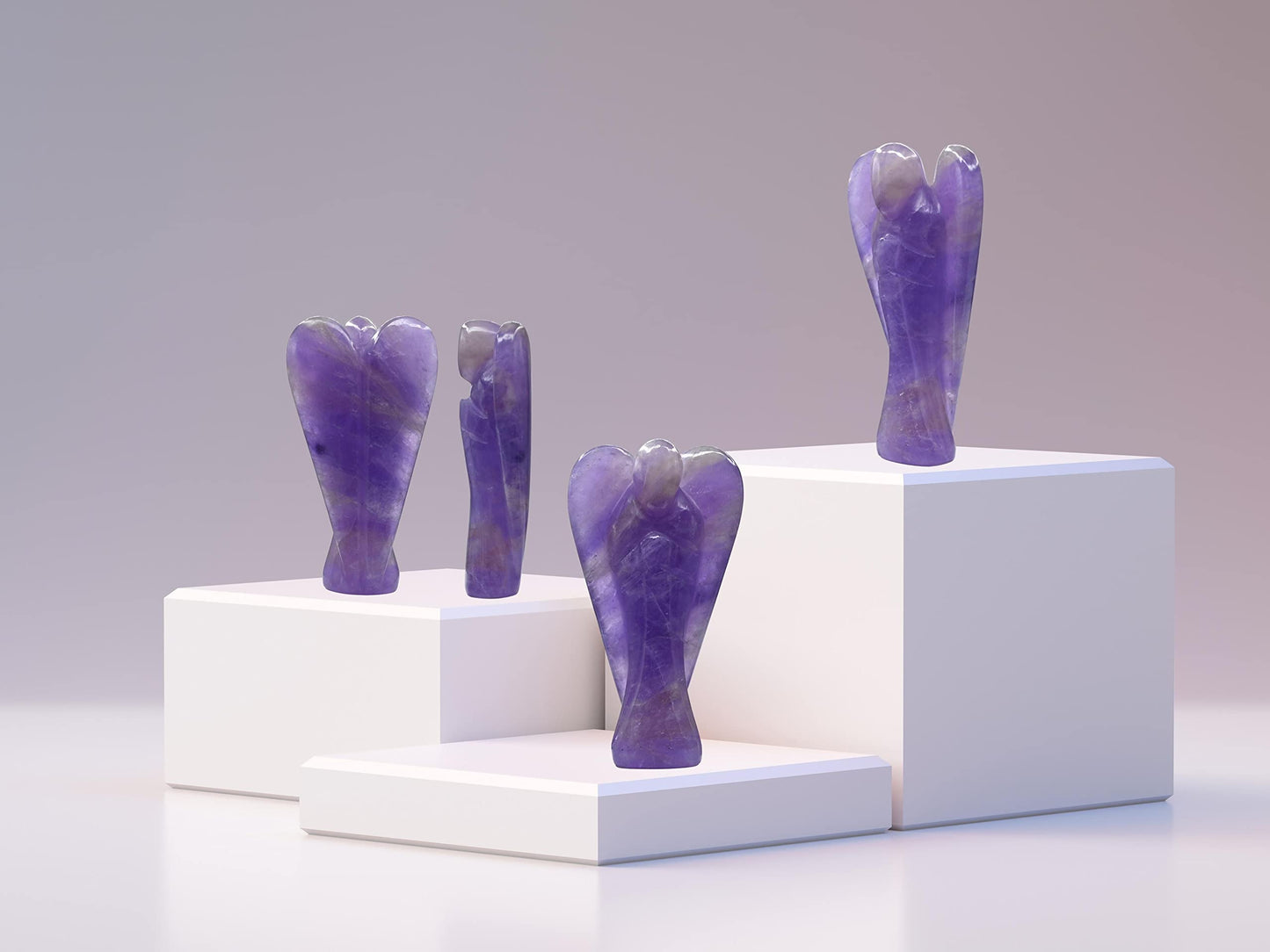 Amethyst Crystal Guardian Angel Figurines Ornament for Healing Birthstone, Decoration Statue (Hand Carved Pocket Gemstone Angel, 3 Inch)