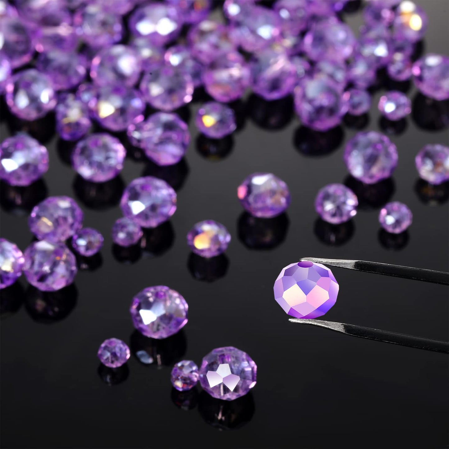 WILLBOND 600 Pcs Crystal Glass Beads for Jewelry Making Bulk Suncatcher Faceted Rondelle Loose Gemstone for Valentine's Day, Irish Holiday, Easter Bracelet DIY Crafts 8mm, 6mm, 4mm(Purple)