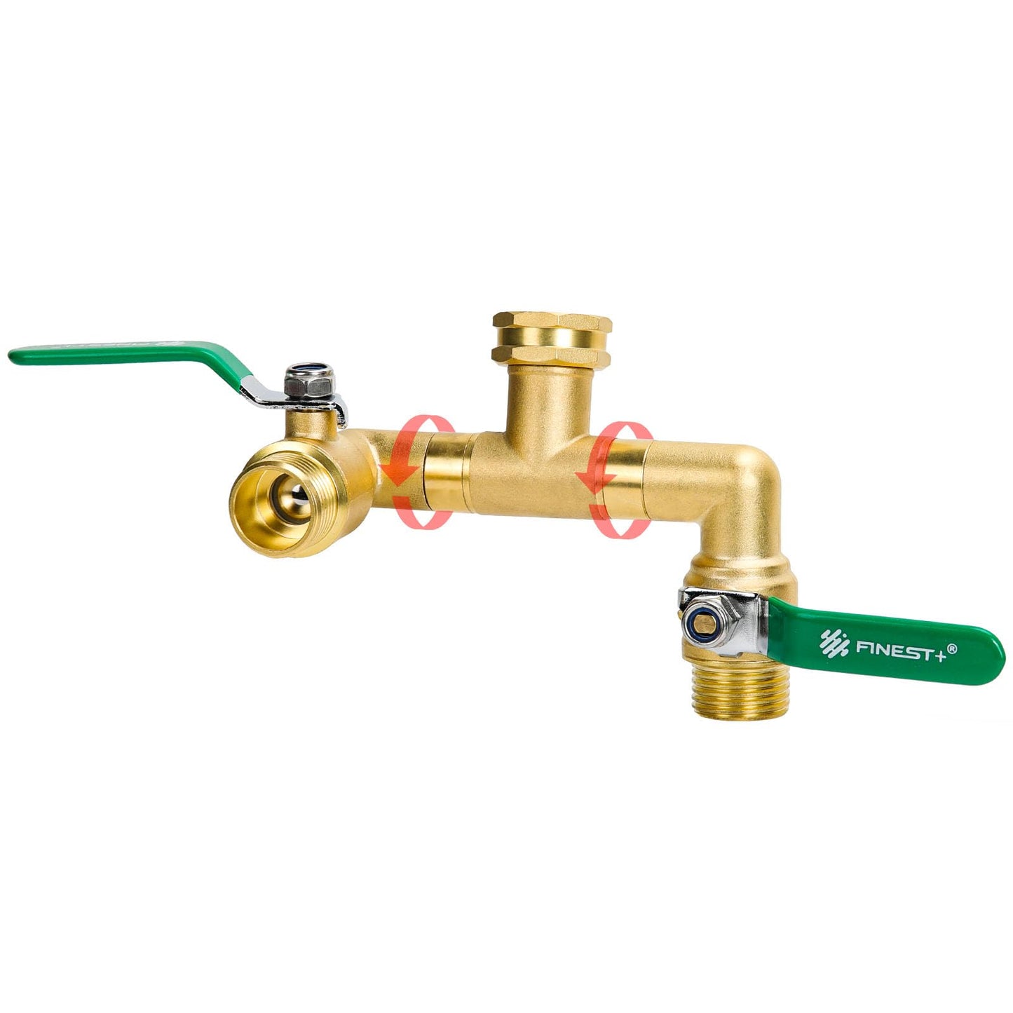 2 Way Brass Garden Hose Splitter Heavy Duty, 360° Rotatable Y Valve, Full Flow Large Ball Valve, 304 Stainless Steel Long Handle, 3/4" GHT Thread for Outdoor Faucet Lawn Irrigation Car Wash