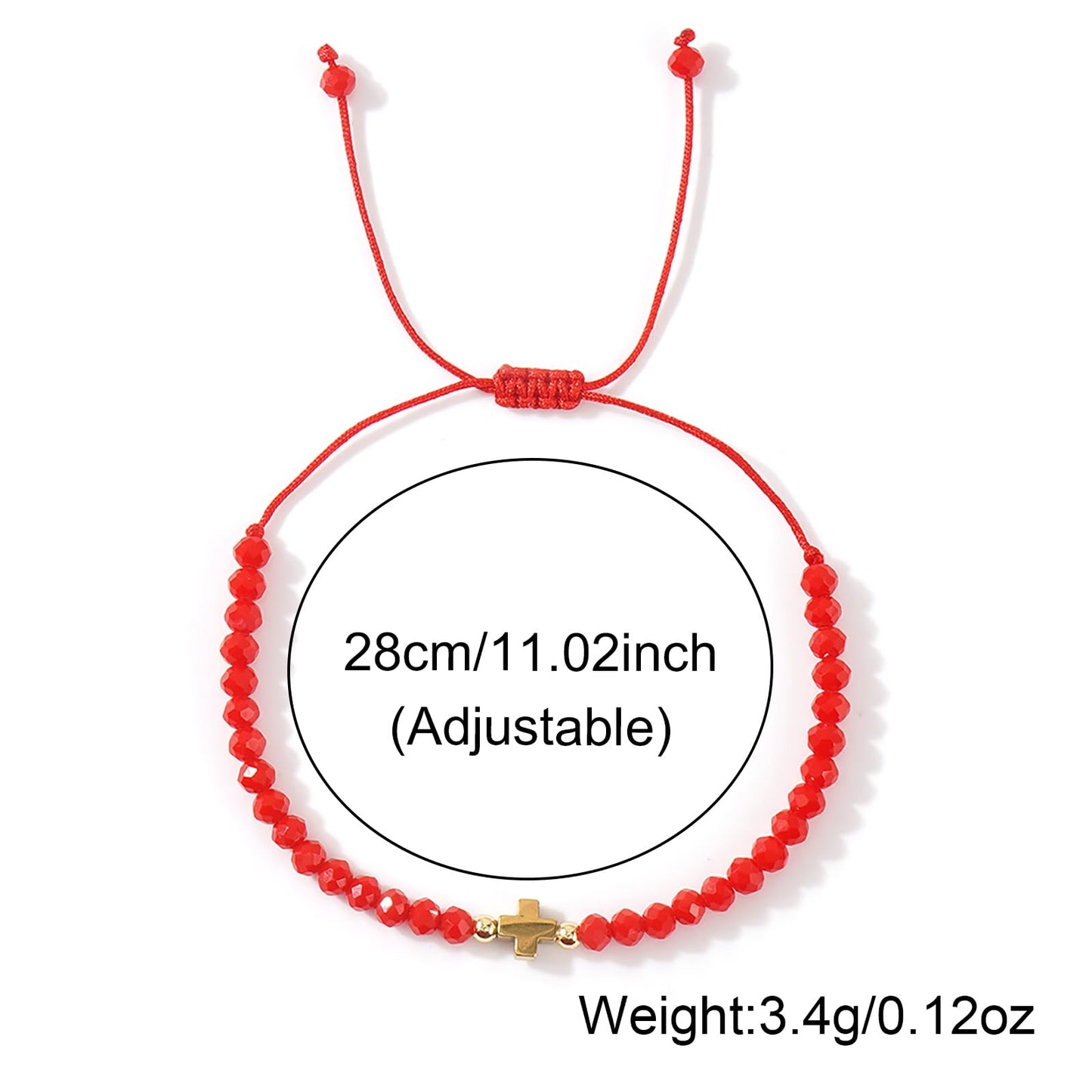 Opalencian Red Crystal Beads Drawstring Bracelet for Women,Gold Plated Cross Bracelets Charm Beads Good Luck Handmade Fashion Jewelry Gifts