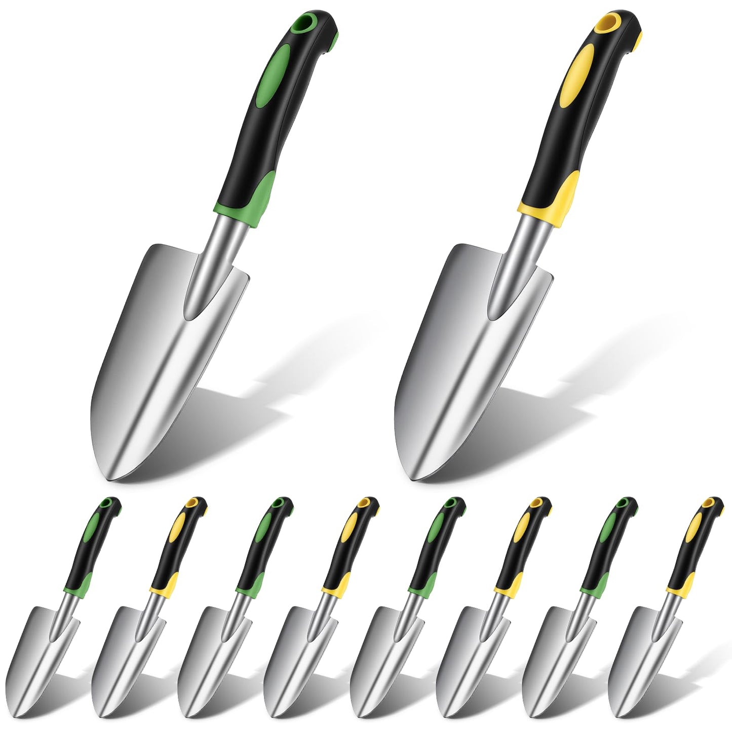 PercyEffie10 Pcs Garden Trowel Bulk, Heavy Duty Shovels Garden Tool, Small Shovel for Digging Metal Hand Trowel Spade with Soft TPR Handle for Flower Soil Planting Digging Transplanting