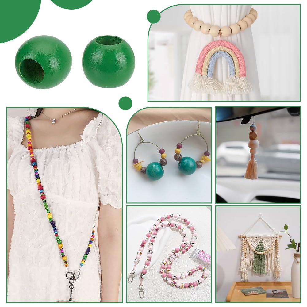 PH PandaHall 250Pcs 20mm Wood Beads 9mm Large Hole Wood European Rondelle Bead Wooden Macrame Beads for Bracelet Craft Garland Christmas Tree Tassel Decor Home Decoration, Green