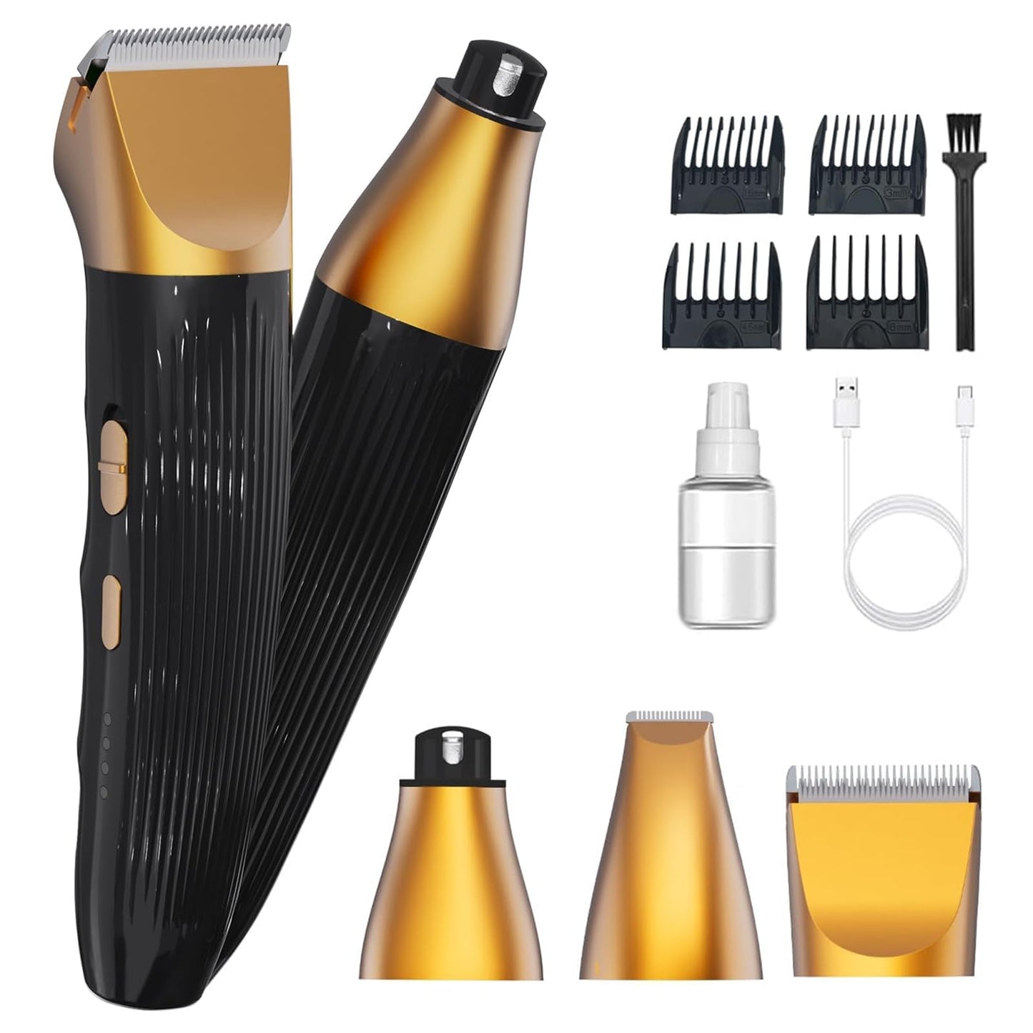Jaojcoe 3-in-1Dog Hair Clippers Grooming Kit with Paw Trimmer- Rechargeable Cordless Quiet Nail Grinder Shaver with 4 Guide Combs for Grooming Small Medium Pets on Body,Paws, Face, Ears (Black)