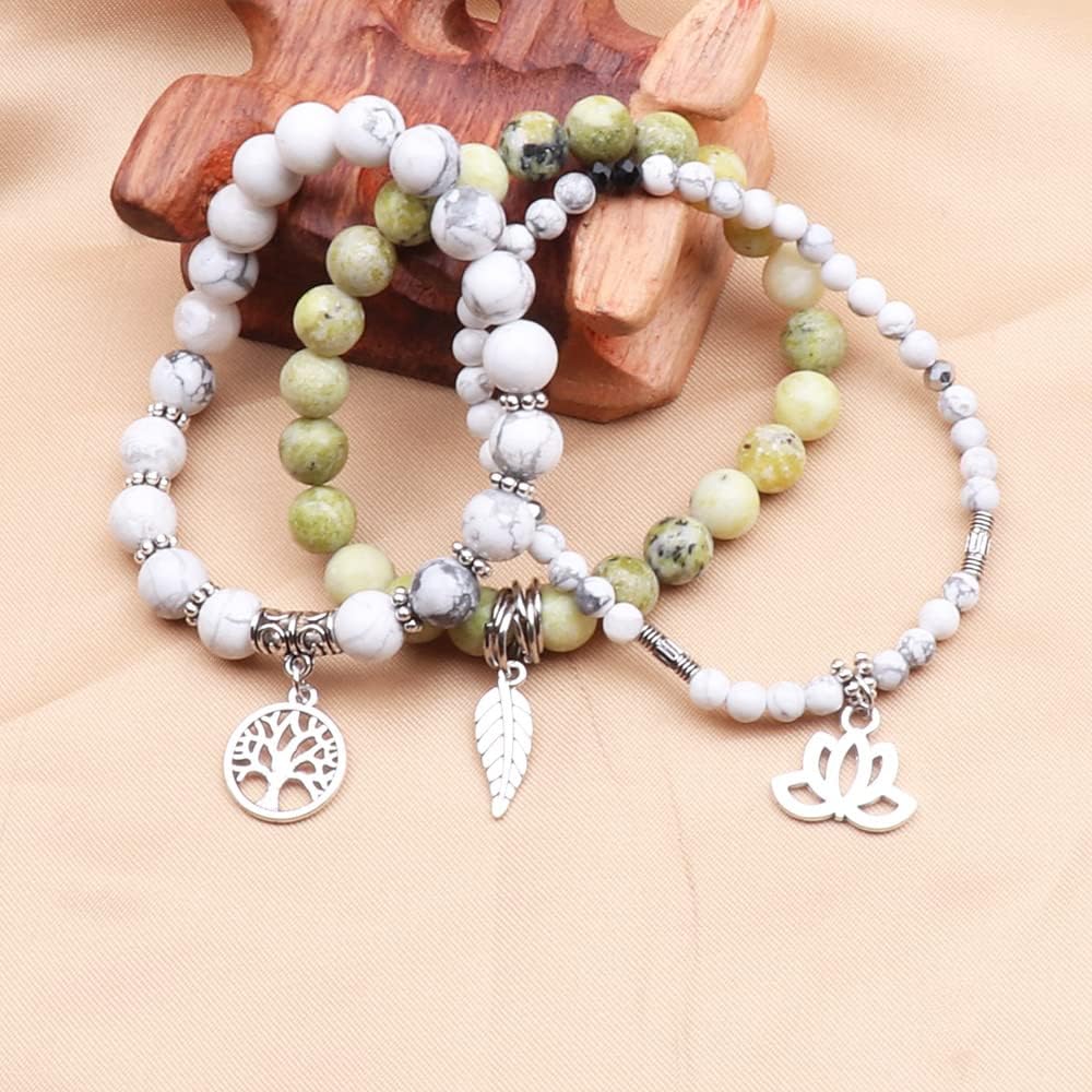 UEUC Tree of Life Yoga Healing Stone Bracelets,Multilayer Lotus Chakra Stone Reiki Bracelet Sets,Anxiety Crystal Natural Stone,for Women Stress Relief(#168)
