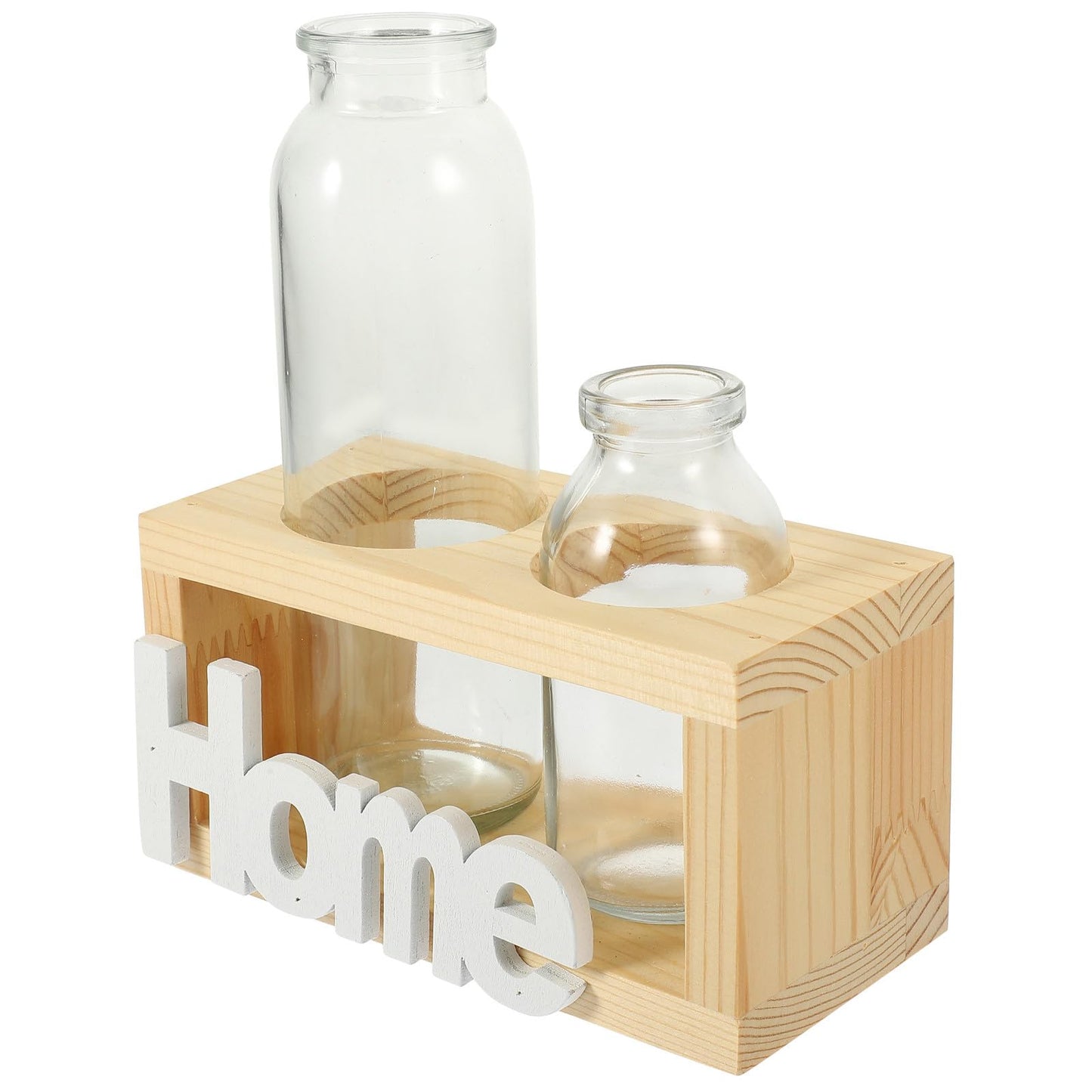 IMIKEYA Glass Hydroponic Plant Terrarium Vase with Wooden Stand, 2pcs Desktop Flower Planter for Home Décor and Indoor Plant Propagation