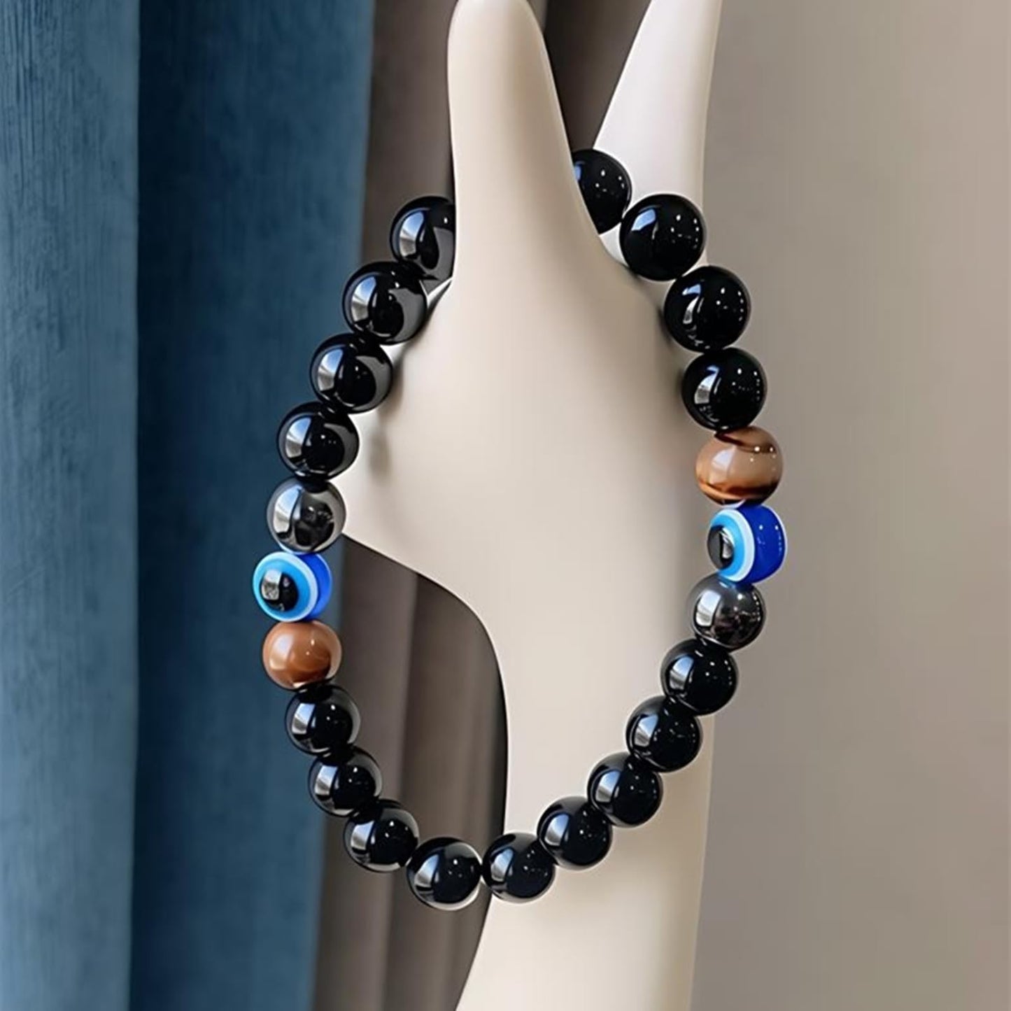 WEFRIN Evil Eye with Hematite Black Obsidian Tiger Eye Stone Triple Protection Bracelets for Men Women, Crystal Jewelry Stone Bracelets Bring Luck and Prosperity and Happiness (E-8mm(e))