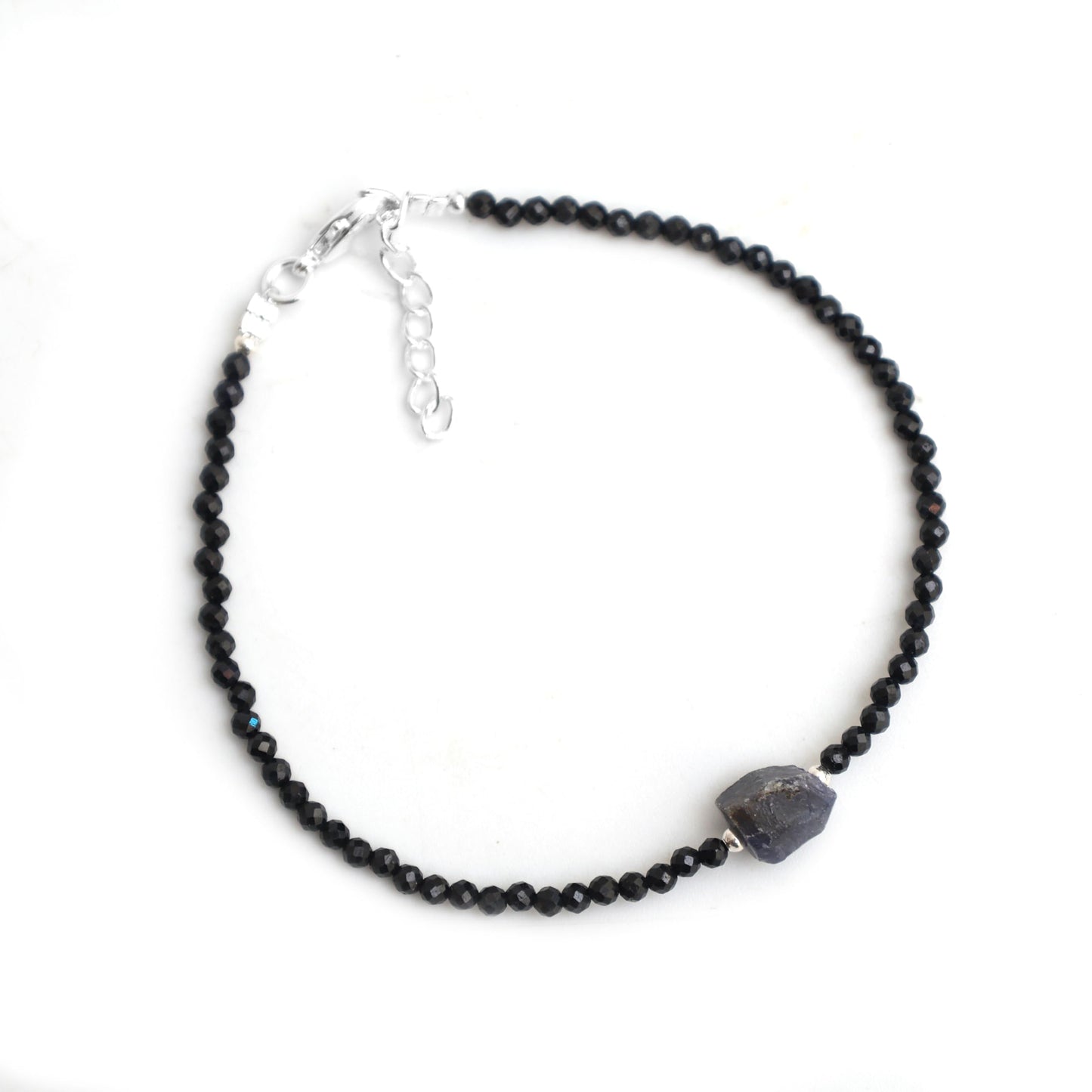 Gempires Blue Sapphire Beaded Bracelet With Raw Sapphire Crystal Jewelry September Birthstone Handmade Gifts Hypoallergenic 8 Inch Silver Plated Lightweight Gemstone Bracelets