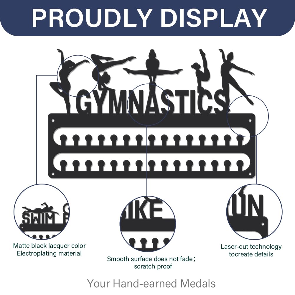 SUPERDANT Gymnastics Medal Hanger Display Sports Medal Holder Women's Gymnastics Iron Hanging 30 Hooks Metal Display Rack Organizer Race Ribbon Award Wall Hanger Gifts for Kids Athletes