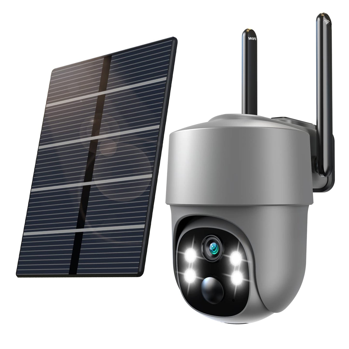 Xparkin Solar Security Cameras Wireless Outdoor, Mulit-Functional Home Security WiFi Camera with PIR Motion Detection & Floodlight, Weatherproof for Garden Front/Back Yard (2.4G WiFi Camera Grey)
