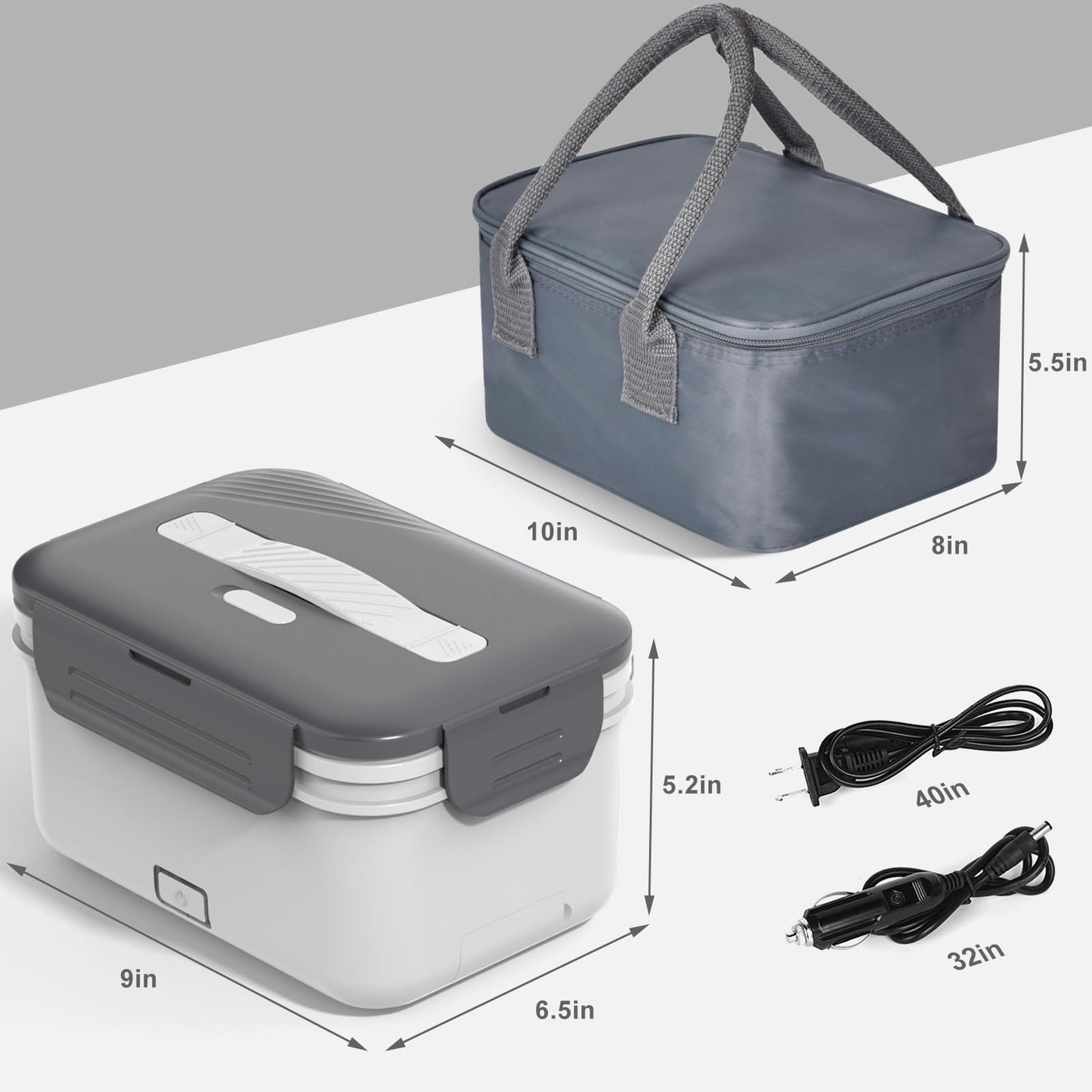 Electric Heated Lunch Box for Car Truck Home 1.8L 100W Portable Food Warmer with 12V/24V/110V/220V Hot Meal for Work Travel Jobsite Camping Christmas Gifts White Elephant Gifts for Adults/Men/Woman