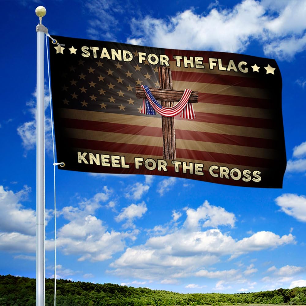 FLAGWIX 4th of July Decorations - Stand For The Flag Kneel For The Cross Grommet Flag QNK105GF, 3x5 ft., No Flag Pole Rings - Heavy Duty Flags High Density Polyethylene, Durable Indoor Outdoor