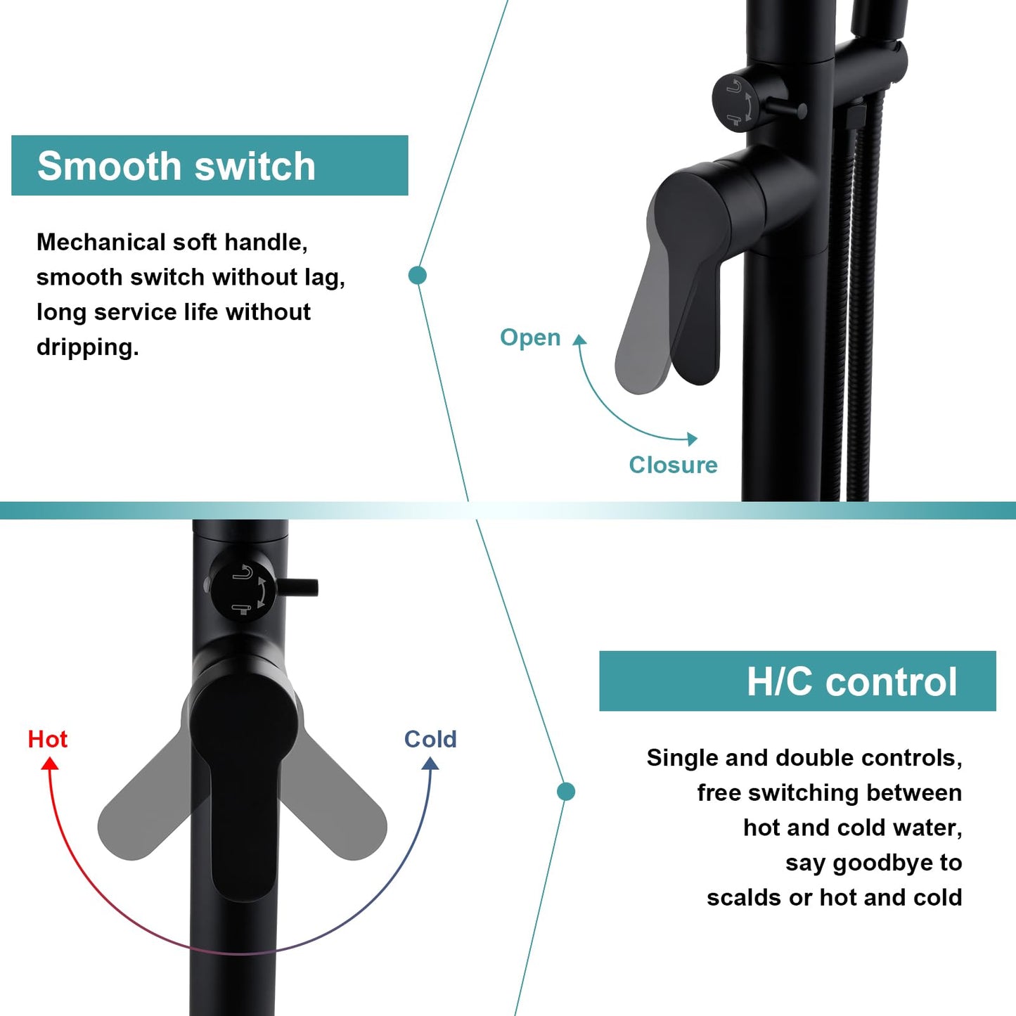 Freestanding Outdoor Shower, Outdoor Shower Kit for Pool Garden/Backyard/Beach Courtyard, Outside Shower Column with 10” Rain Shower Head and Handheld, Matte Black