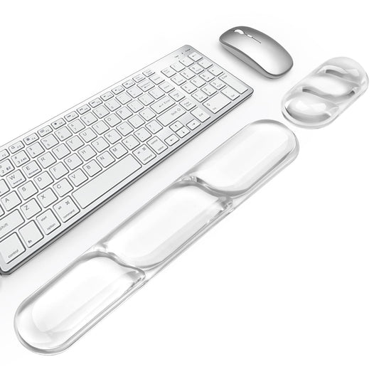Keyboard and Mouse Wrist Rest, Silicone Gel Ergonomic Mouse Pad with Wrist Rest Set, Gaming Mousepad Arm Cushion Support for Computer Office Desk Accessories (Clear Gel White Set - 2)