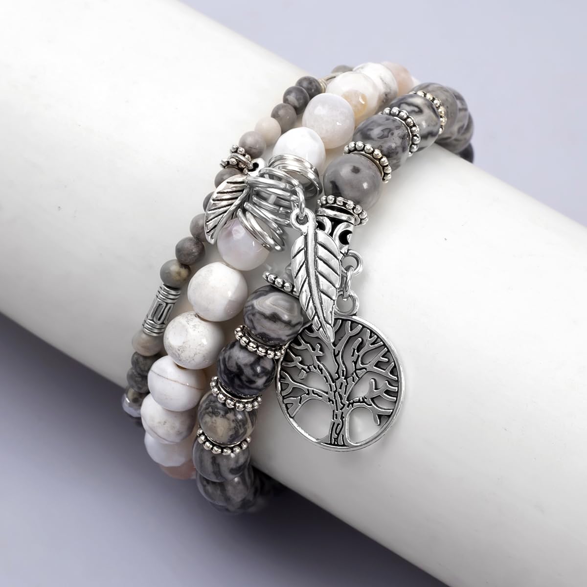 Jardme Healing Crystal Bracelets for Women, 8mm Beaded Natural Stone Stretch Chakra Bracelets Tree of Life Bracelet Jewelry Gifts for Women