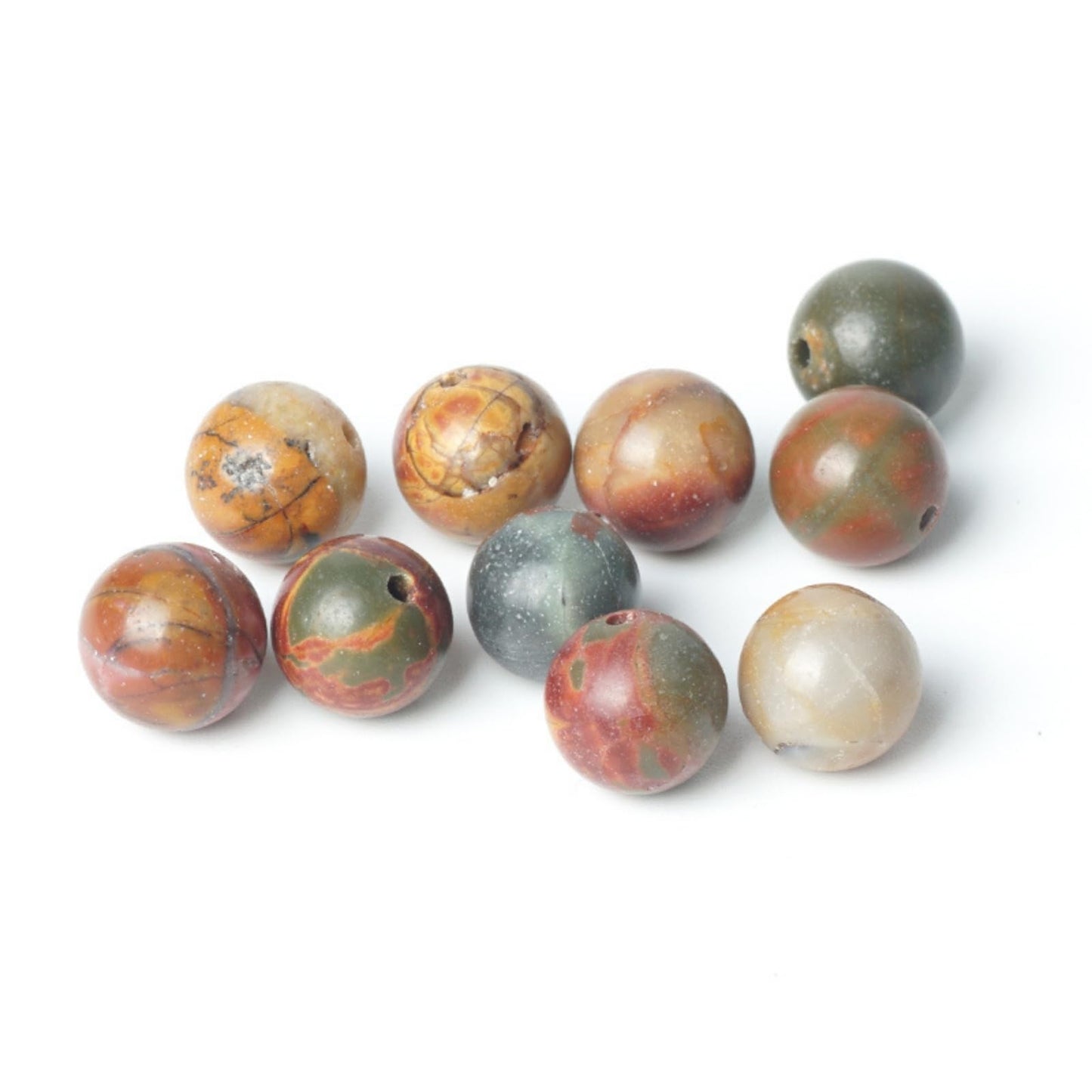 100Pcs Natural Stone 8mm Picasso Round Loose Gemstone Energy Healing Beads Hole Size 1mm DIY Smooth Beads for Bracelet Necklace Earrings Jewelry Making