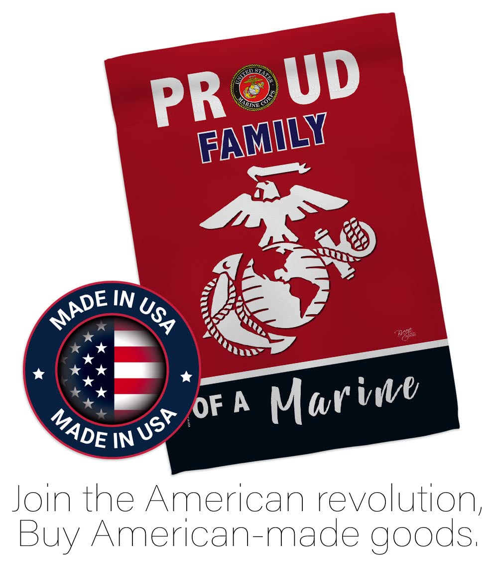 Proud Family Marines Garden Flag - Armed Forces Marine Corps USMC Semper Fi United State American Military Veteran Retire Official - House Banner Small Yard Gift Double-Sided Made in USA 13 X 18.5