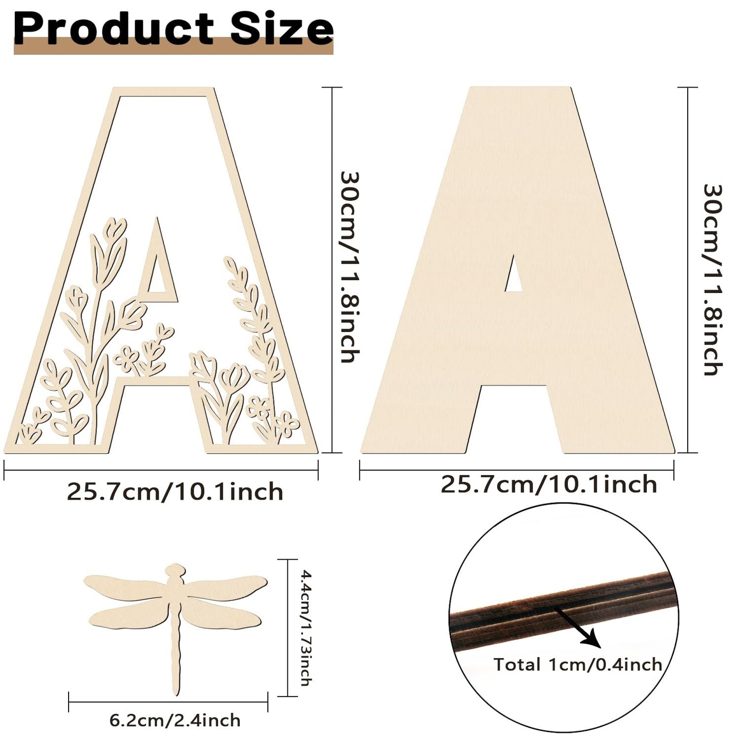 Layered 12 Inch Large Wooden Letters for Wall Decor, Flowered Paintable Wooden Nursery Letters for Crafts Wood Alphabet Letter A for Birthday Boho Nursery Name Sign Wedding Home Decoration