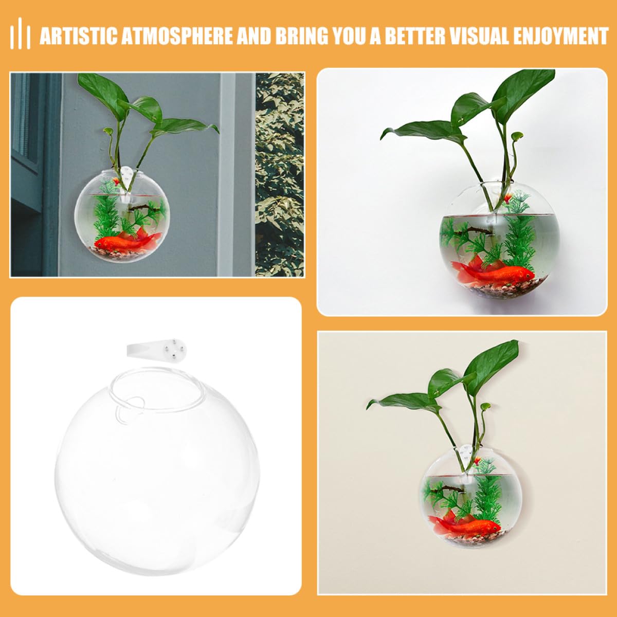 DOITOOL Hydroponic Wall Hanging Flower Vase Set 4pcs 10cm Glass Plant Terrarium Holder with Crystal Mud Nails for Indoor Home Décor and Succulent Propagation