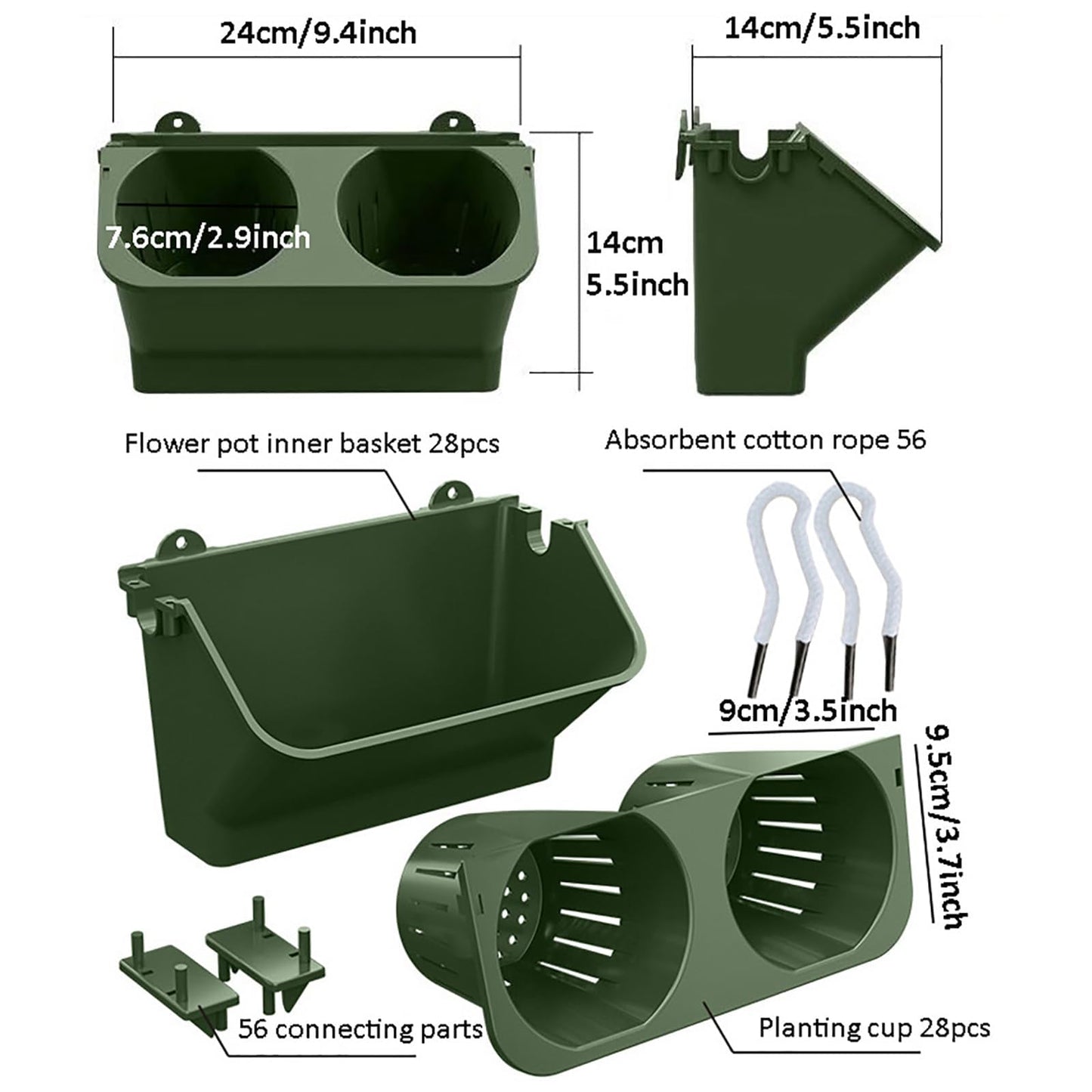 IMSFQFWL Vertical Wall Planter for Outdoor Plants, Indoor/Outdoor Living Wall Decor for Green Herbs and Flowers Self Watering Stacking Planters with Hanging Holder (Dark Green)
