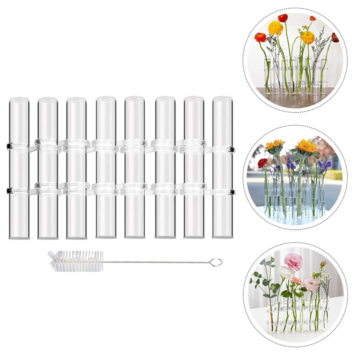 Balacoo Test Tube Glass Vases 8pcs Large Hydroponic Plant Propagation Tubes with Cleaning Brush for Home Decor and Succulent Terrarium Gardening