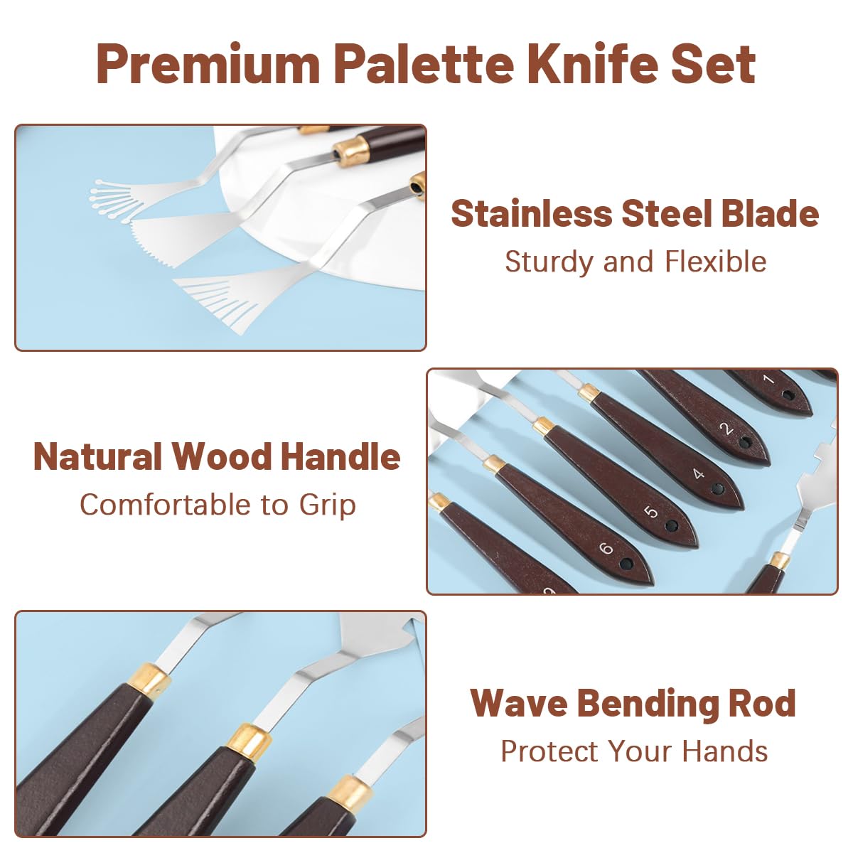 14Pcs Palette Knife Set, FHDUSRYO Stainless Steel Painting Knife, Painting Spatula Pallet Knives with Wood Handle, Oil Painting Accessories for Color Mixing, Oil, Canvas, Acrylic Painting