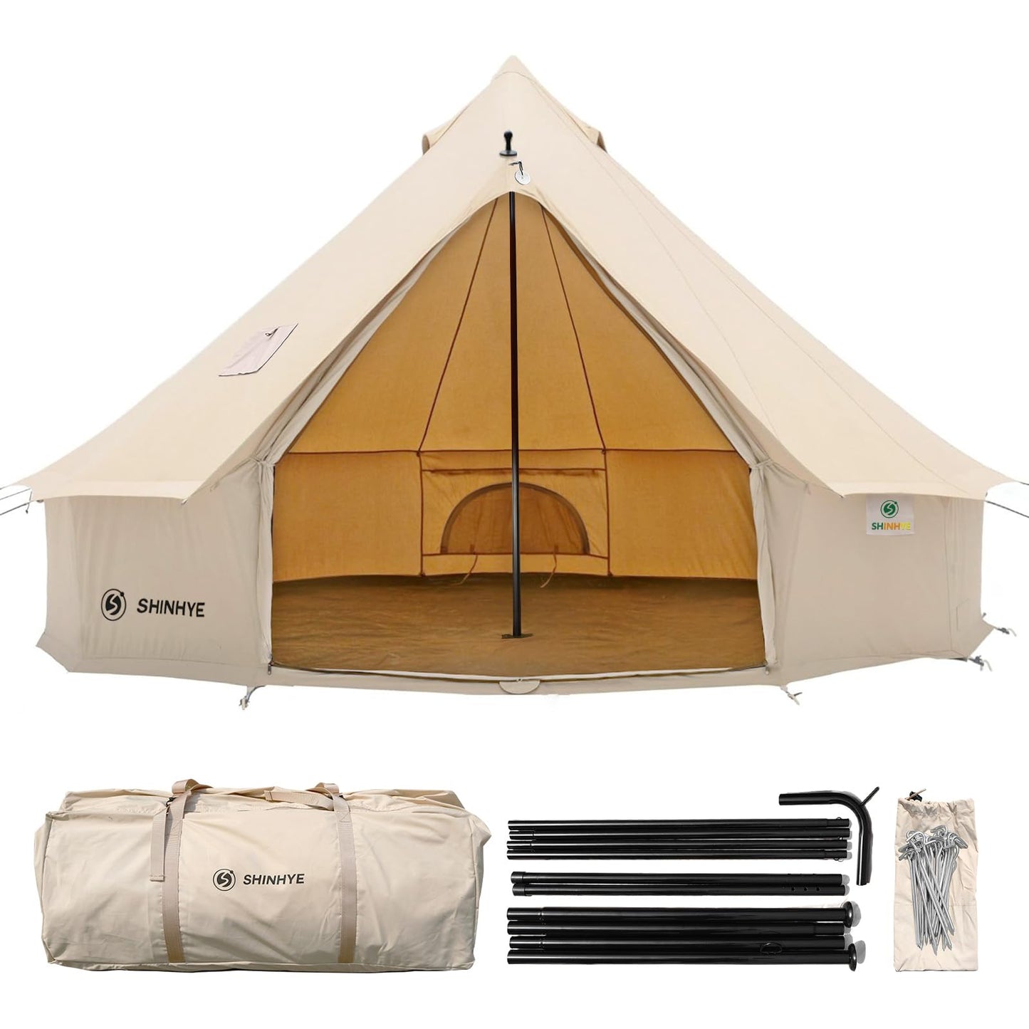 ShinHye Canvas Bell Tent Yurt Tent 4 Seasons for Camping 100% Cotton Glamping Tents with Stove Jack, Family Camping Outdoor Hunting Party (5M- 16.4FT)