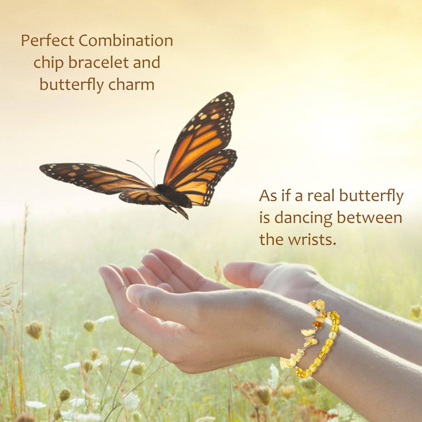 DUQGUHO Citrine Crystal Bracelets for Women Healing Yellow Bracelets 8mm Citrine Beaded Bracelets for Women Butterfly Charm Stretch Bracelets Yellow Jewelry Butterfly Gifts for Women 2PCS