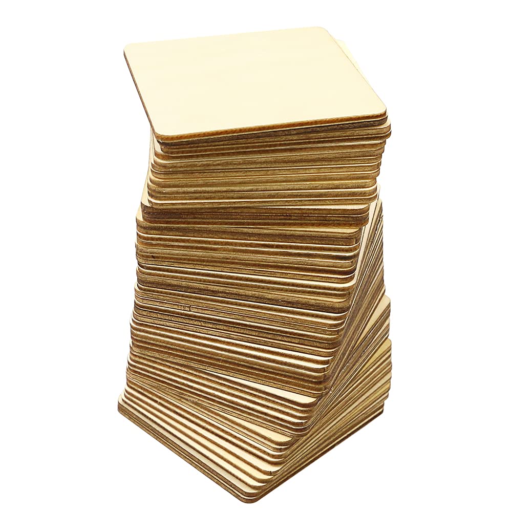 TKOnline 100Pcs Unfinished Wood Pieces, 3 x 3 Inch Blank Natural Wood Square Wooden Slices Wooden Board for DIY Crafts, Painting, Coasters, Scrabble Tiles, Decoration