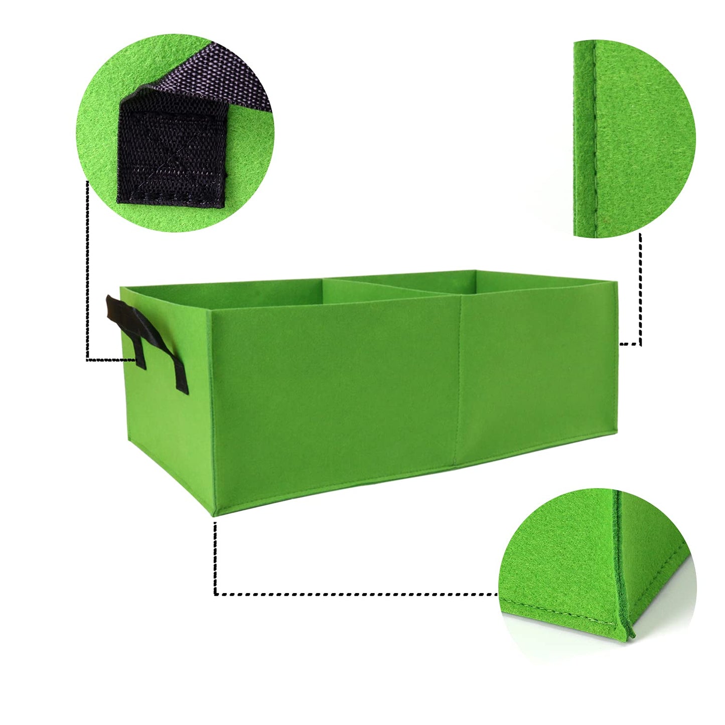 Namzi Plant Grow Bags, 10 Pack Fabric Raised Planting Bads, 3 Holes Rectangle Grow Bag, 15 Gallon Breathable Potato Tomato Planter Pots for Outdoor Vegetables Plant Flowers (Green)