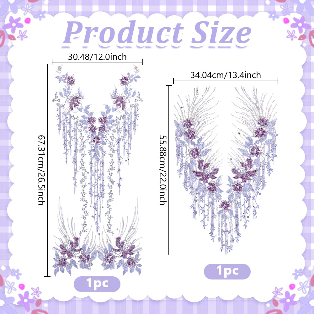 NBEADS 12 Yards Beaded Pearl Flower Fabric, 12.2inch Wide Beaded Flower Lace Applique 3D Floral Embroidered Mesh Fabric Handmade Sewing Tool for DIY Neckline Bodice Wedding Bridal Prom Dress, Lilac