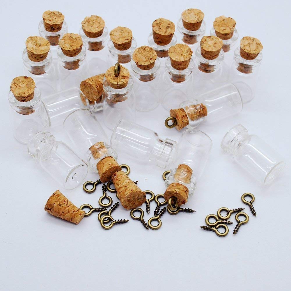Healthcom 50 Pcs 0.5ML Small Vials Clear Glass Bottles Mini Tiny Jars With Corks and Screws for DIY, Arts, Crafts, Party Favors, Decoration