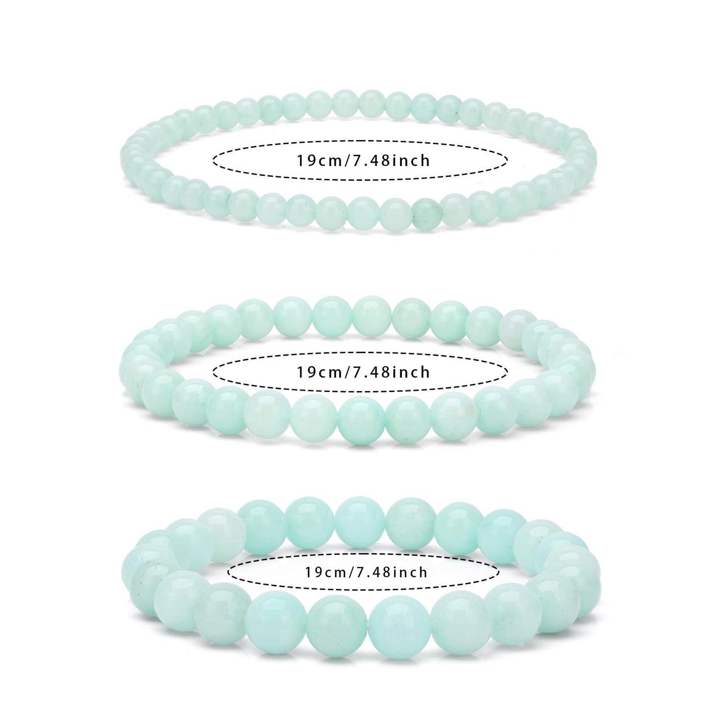 Risyfjew 8MM Handmade Aquamarine Natural Gemstone Stretch Elastic Bracelet,PE Film Anti-oxidation Packaging Natural Stone Crystal Healing Power Energy Gifts for Adult