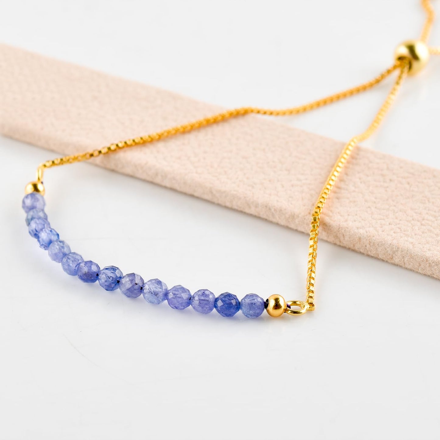 InfinityGemsArt Tanzanite Bracelets For Women, December Birthstone, Blue Beaded Stone Bolo Slider Crystals Gemstones Boho Jewelry, 14K Gold Plated Adjustable Chain, Valentines Day Gifts For Her