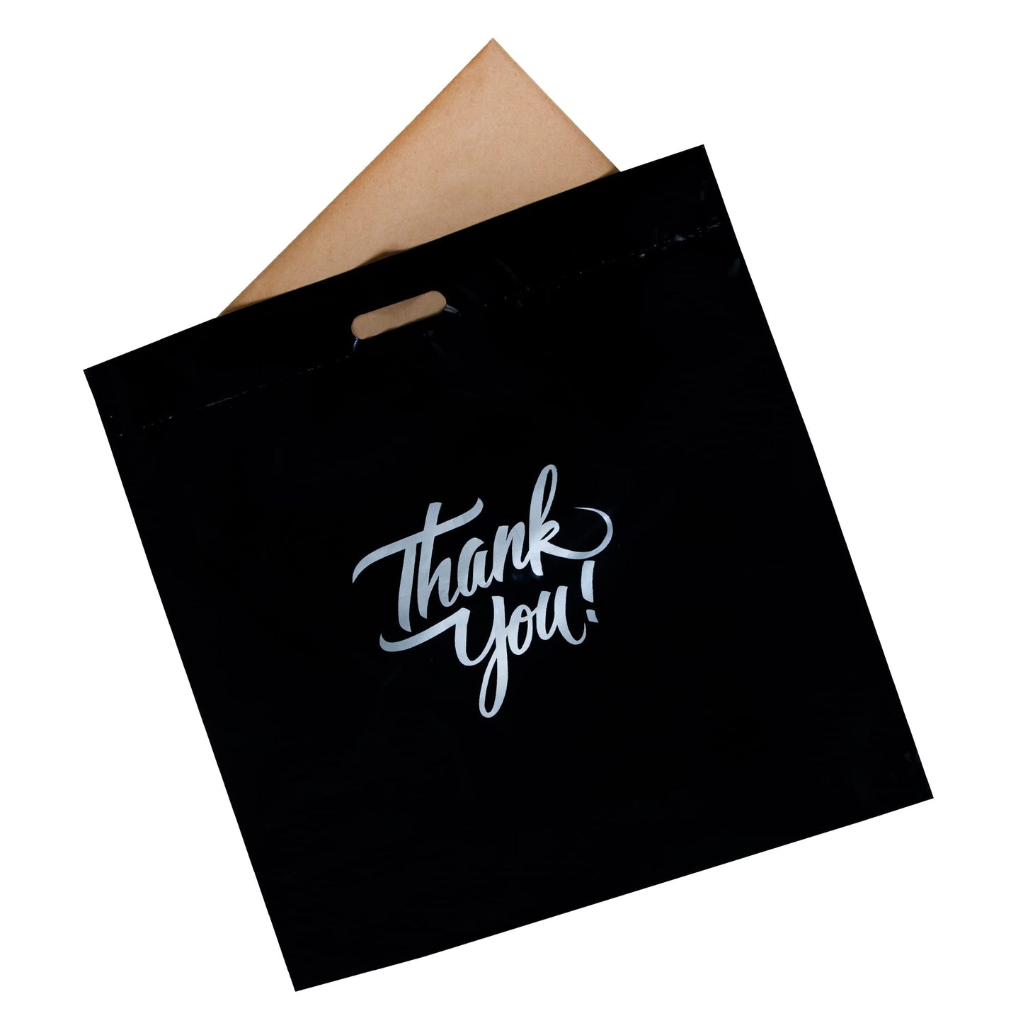 Infinite Pack Black 12"x15" (100pcs) Thank You plastic Merchandise Bags Die-Cut Handles, Perfect for Retail Shopping, Boutiques, Goodie bags, and Gift Packaging & Favors, 1.75 mil Reusable Plastic Bag