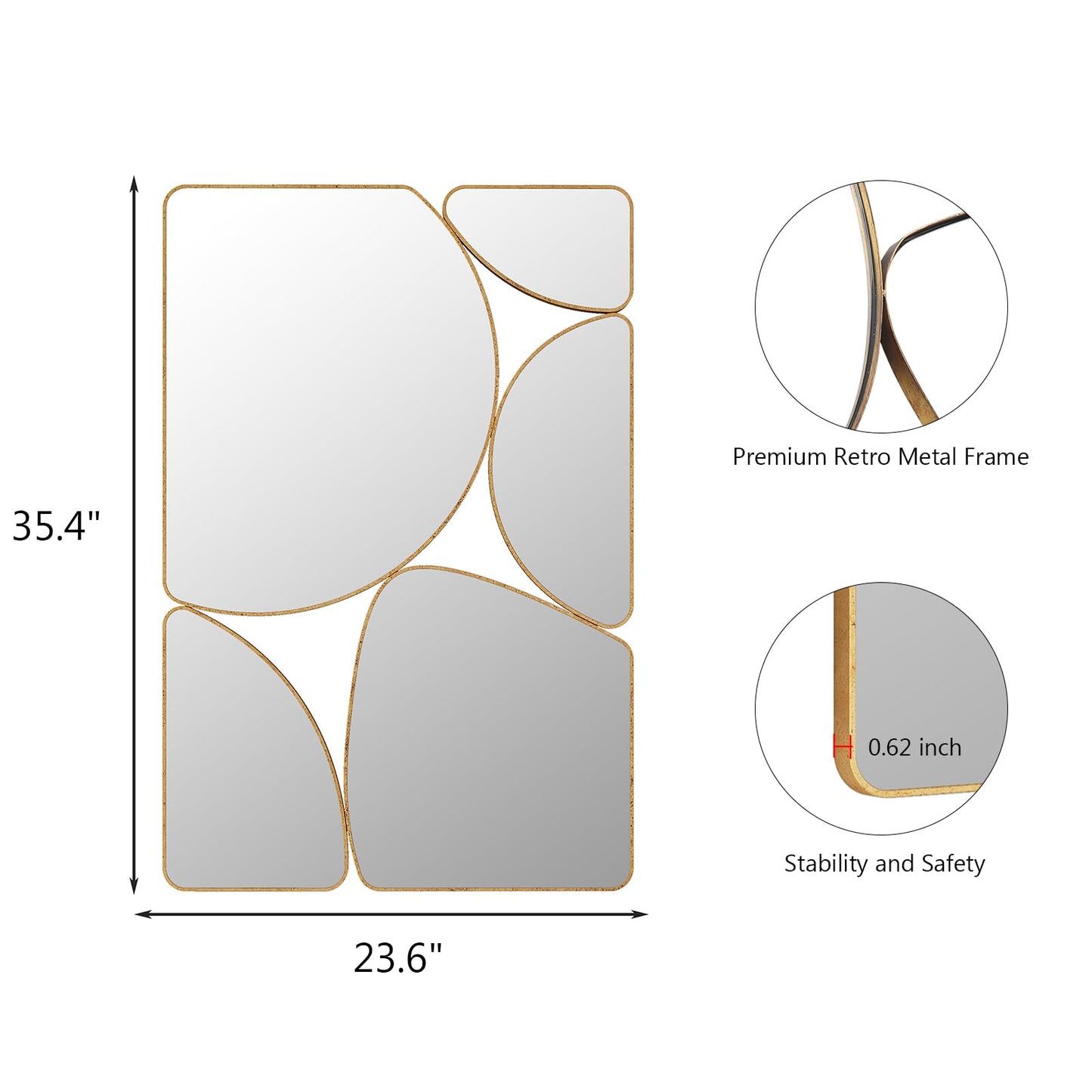 SHYFOY Antique Gold Mirror Wall Decorative, 35.4x23.6 Oblong Odd Mirrors Accent Abstract Mirror for Living Room Fireplace Bedroom Entryway