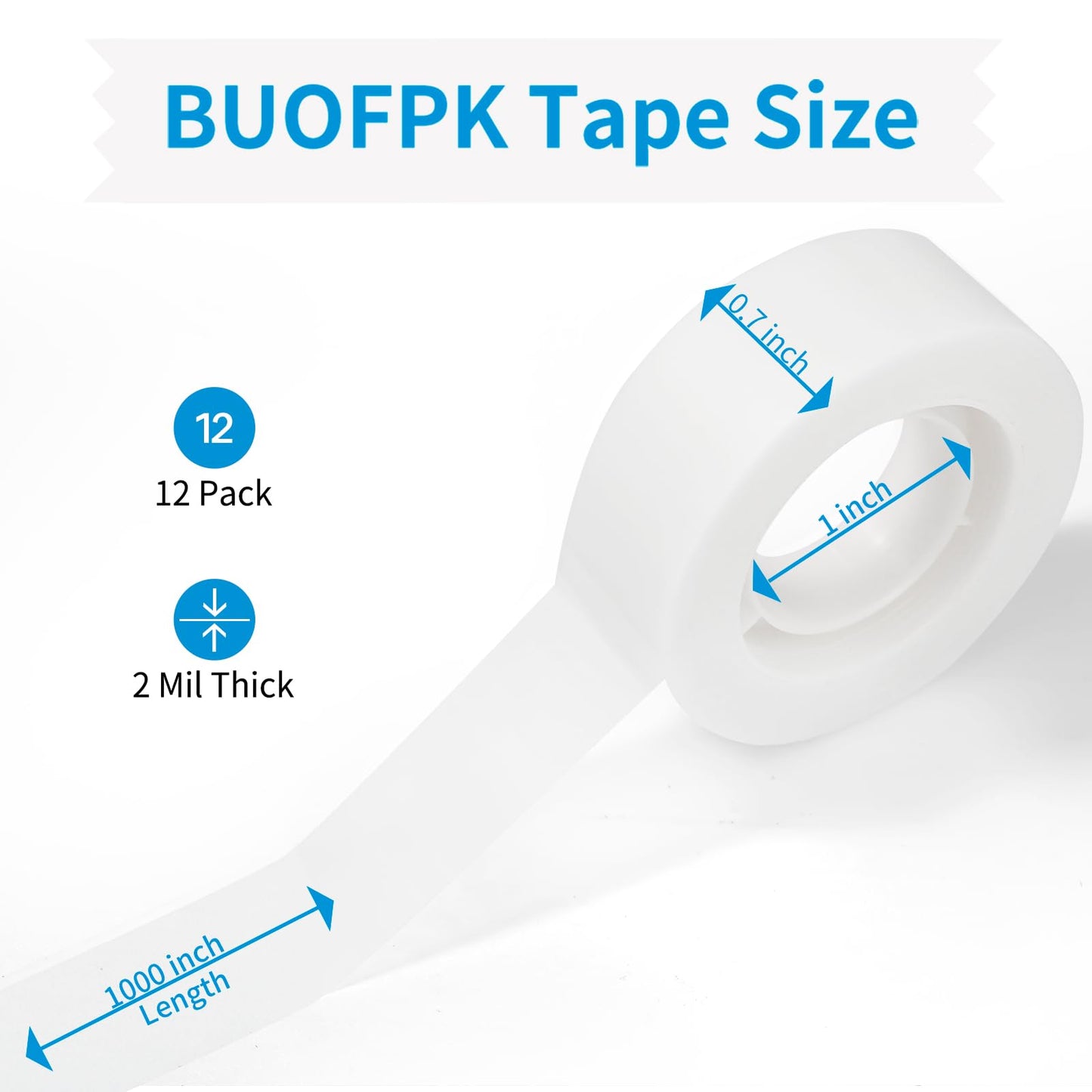 BUOFPK Invisible Tape,12 Rolls Tape Refills Bulk, Writable Tape 3/4 X 1000 Inches, Matte Transparent Tape for Dispenser, School Office Home Supplies for Labeling Gift Wrapping,Craft