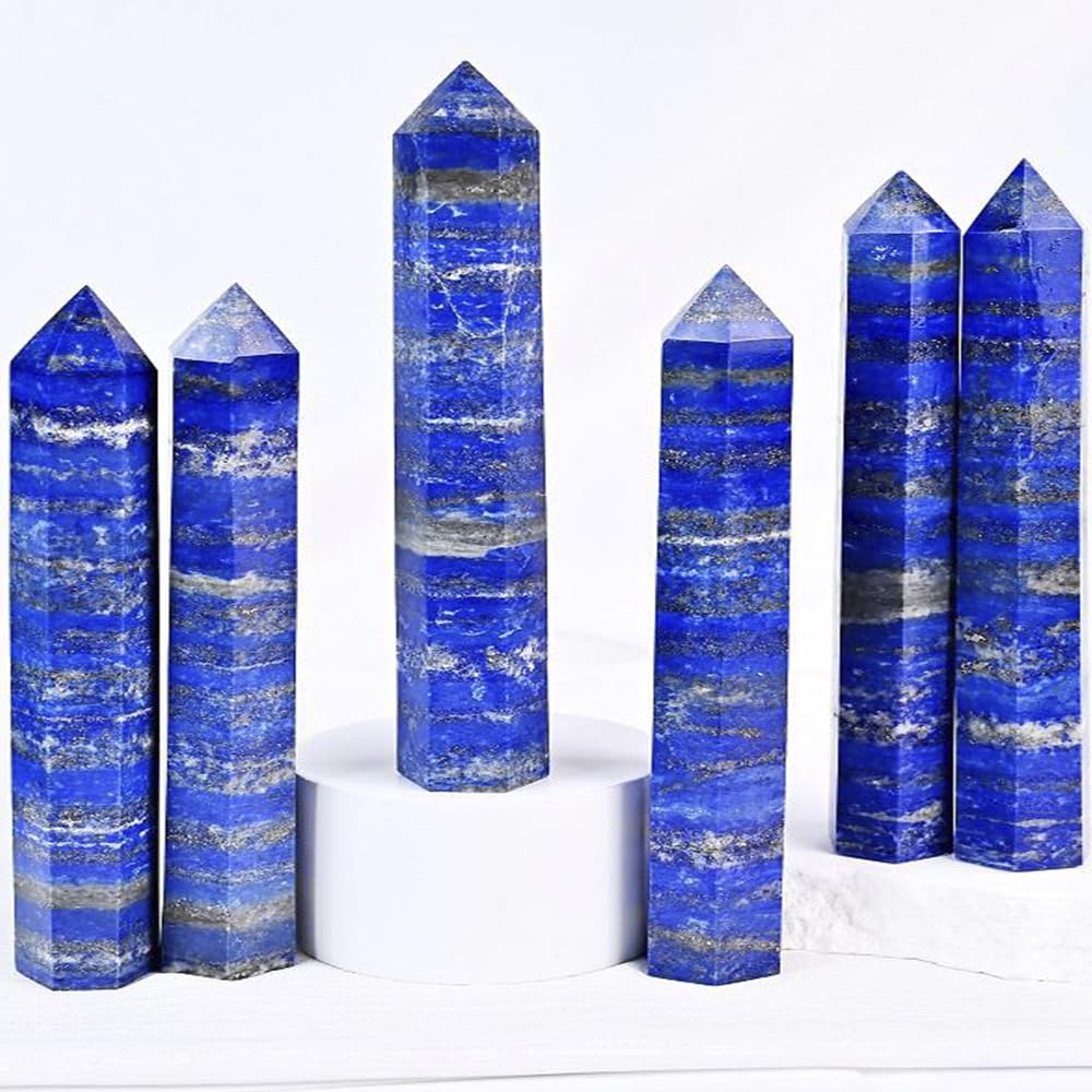 Natural Lapis Lazuli Crystal Point - 5.8-6.2 inch Raw Stone Hand-Polished Wand for Third Eye Activation, Chakra Balancing,Spiritual Healing & Meditation(Lapis Lazuli /5.8-6.2 inch 2pcs)