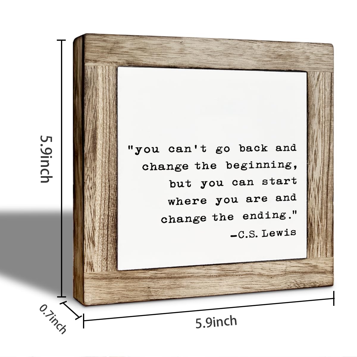 Inspirational Quotes Office Decor Sign, Farmhouse Wood Sign, You Can Start Where You are and Change the Ending, Positive Desk Top Decor for Home Office Living Room 5.9X5.9 Inches