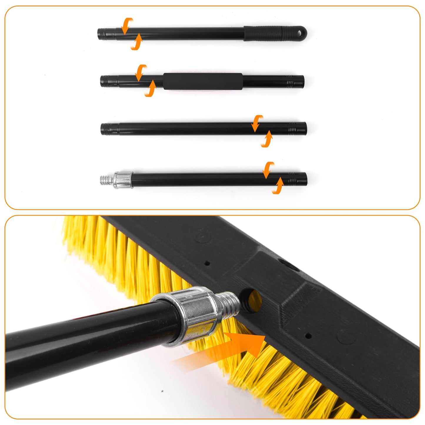 TOMAIX 24 Inches Push Broom Outdoor，Commercial Broom Brush，Stiff Bristle Brush with 61.8 inches Long Handle for Patio Garage Deck Street Shop Warehouse Lawn Driveway -3 Pack