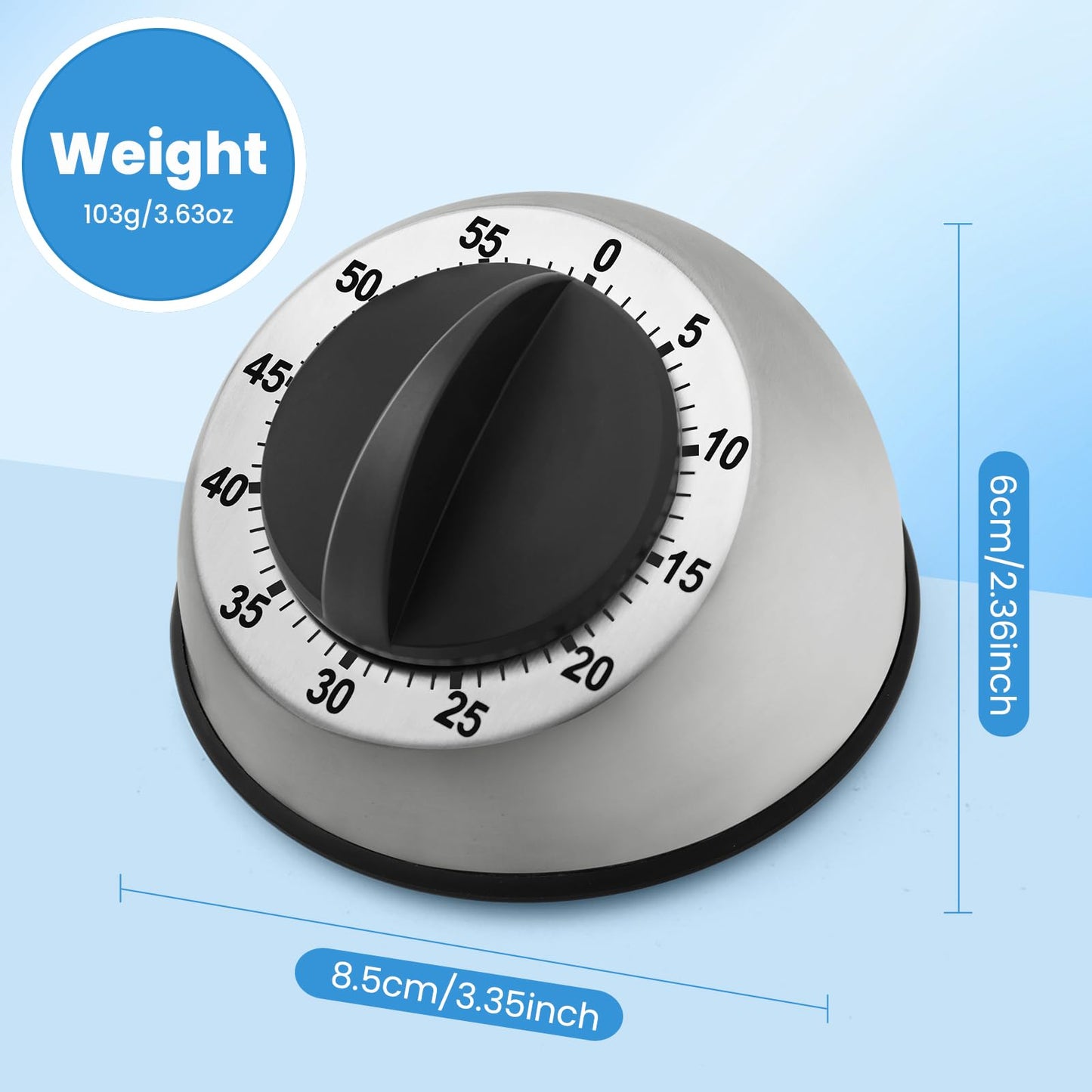 Kitchen Timer for Cooking, Chef Cooking Magnetic Timer - No Batteries Required - Loud Alarm, Mechanical Desk Manual Timers - Magnetic Clock Backing, Countdown Reminder - Stainless Steel Body