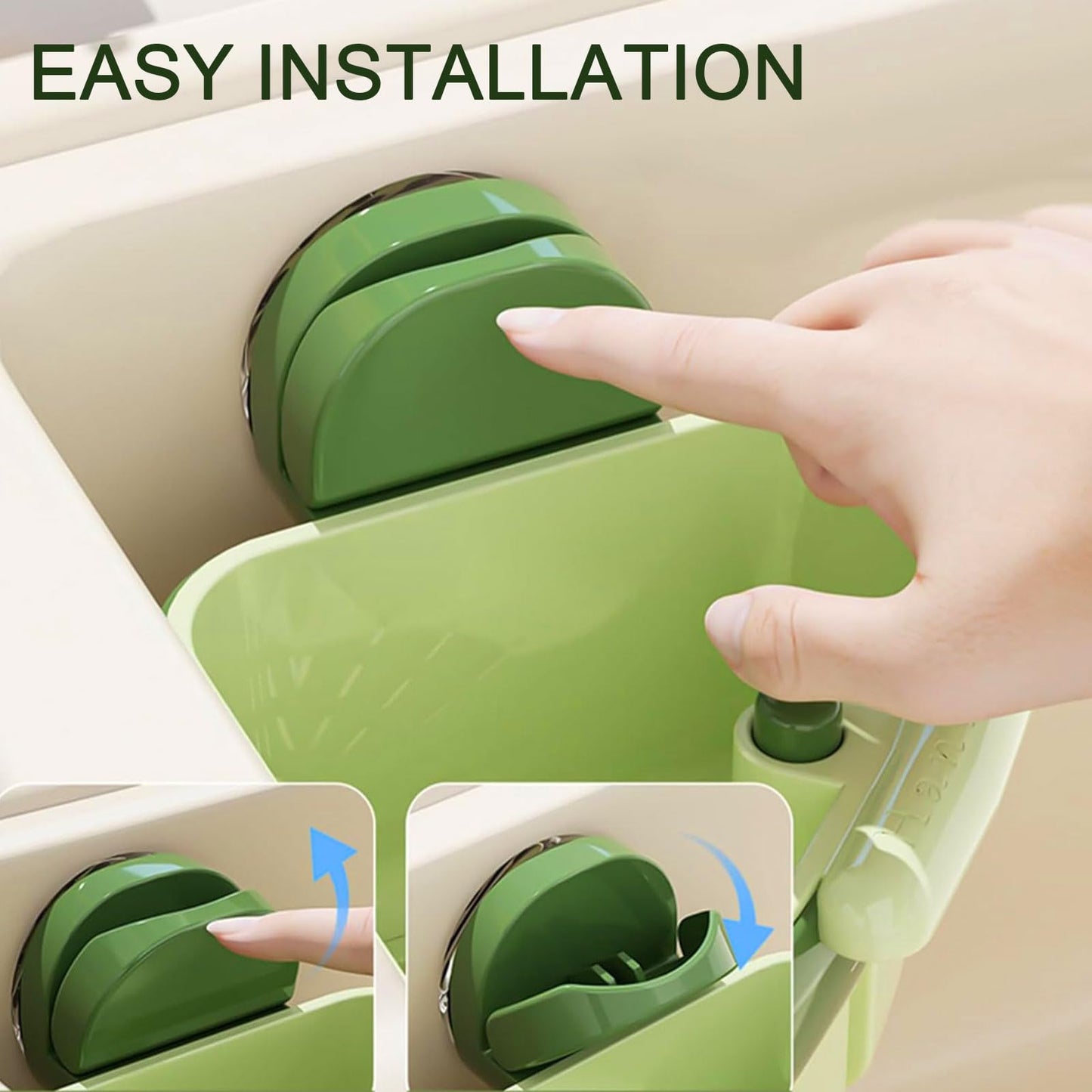 LLQ 2PACK Sink Strainer Basket,2025 New Upgraded Suction Cup Press Sink Drainer Basket,Automatic Dumping Sink Strainer Basket,Faucet Sponge Storage Rack (Yellow + Green)