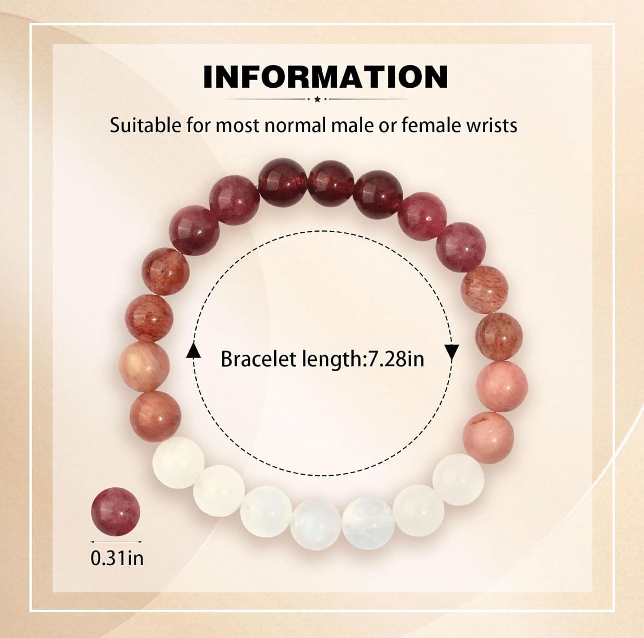 TUQBA Love Energy Crystal Bracelet for Women Garnet, Quartz, Rose Quartz, Rhodonite, Moonstone for Mothers Days Gift, Birthday, Christmas Healing Gemstone Bracelet