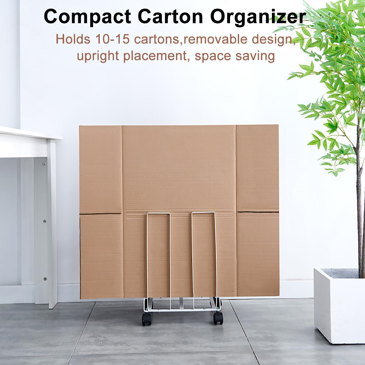 HUDABAIDI Carton Storage Rack, Portable Cardboard Recycling Organizer Stand with Caster Wheels to Store, Transport Cardboard for Home Warehouse Shipping Station, 12.2x10.2x17.1in (White)