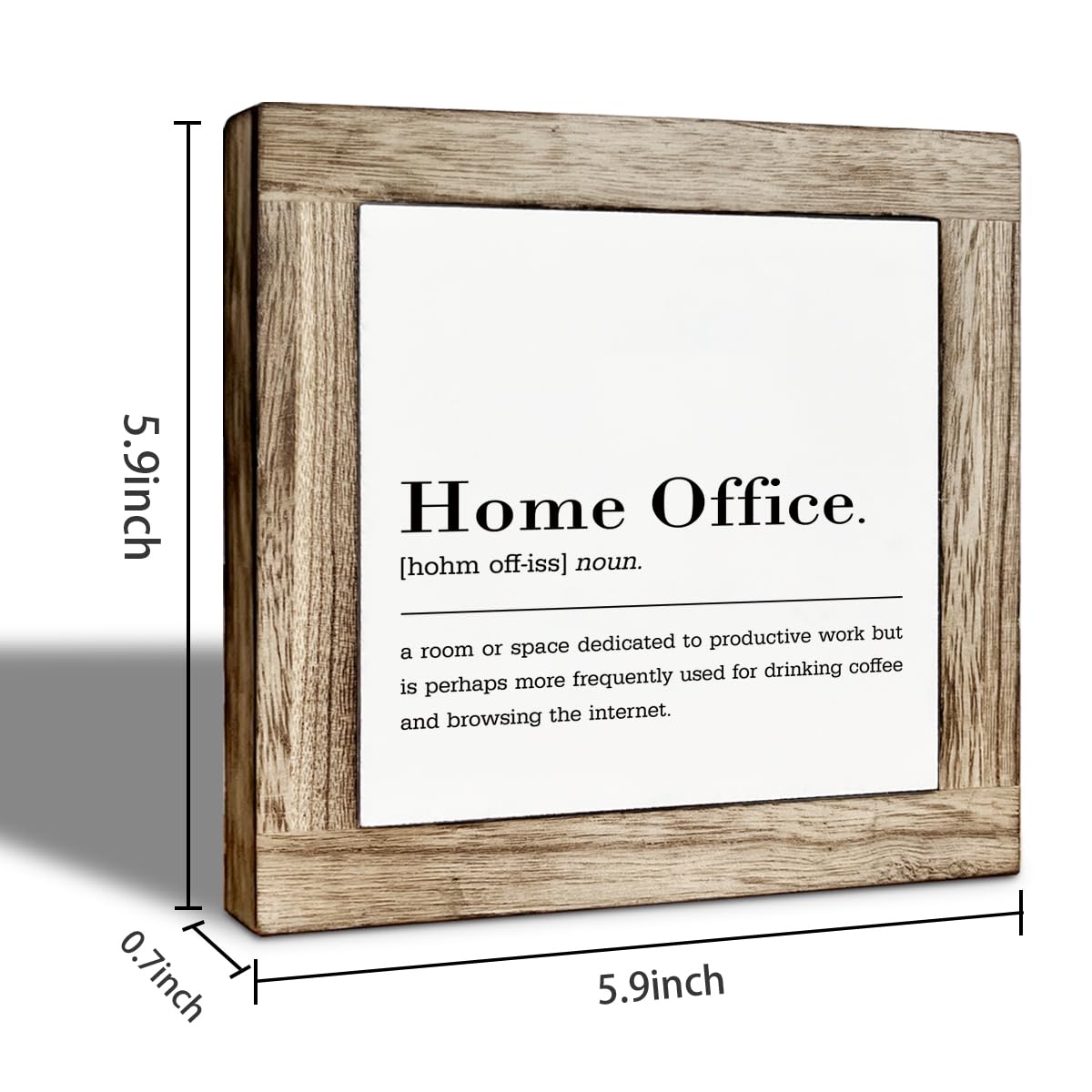 Home Office Noun Wooden Box Sign, Funny Office Table Top Desk Wood Block Plaque Signs, Country Style Desk Decorative Sign, Rustic Wooden Table Top Decor 5.9x5.9 Inches