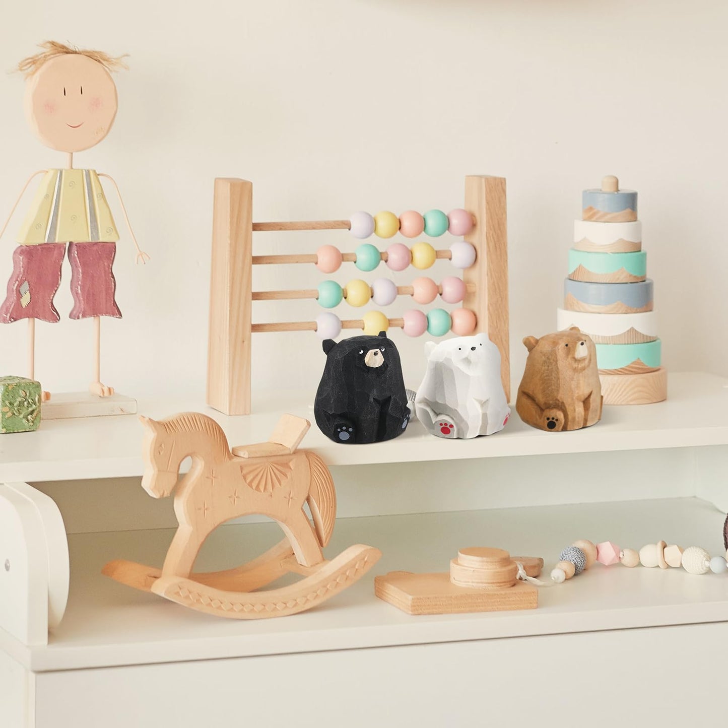 Lineshading 3 Pcs Mini Wooden Bears Figurines Handmade Carved Small Wooden Black Brown Bear Statue Miniature Ornament Holiday Bear Decor for Bedroom Playroom Gift(Standing,2 x 1.2 x 1.4 Inch)