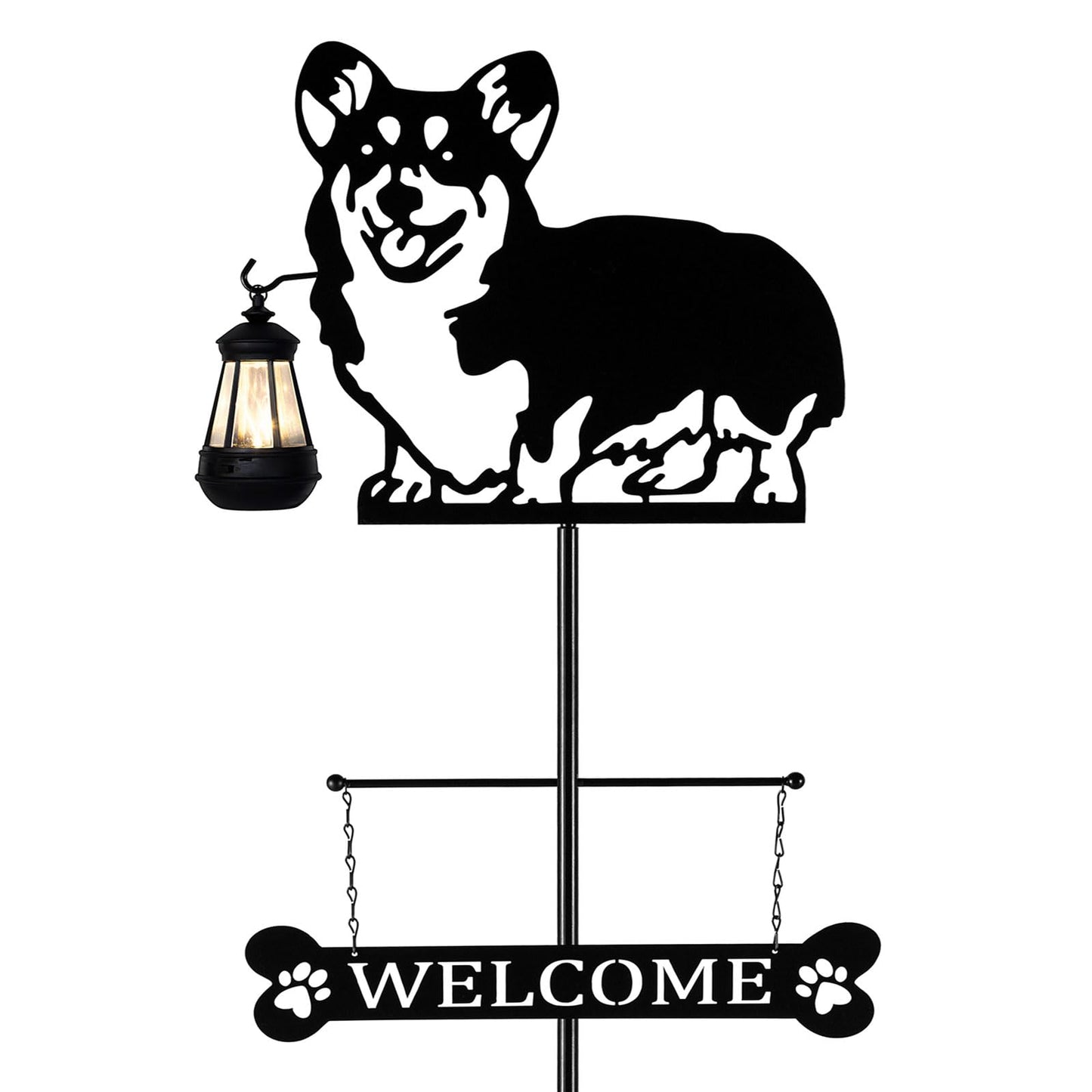 ANGELLOONG 51" Solar Corgi Silhouette Dog Welcome Sign with Lantern, Outdoor Decorative Corgi Gifts for Garden Yard Lawn Patio Pathway